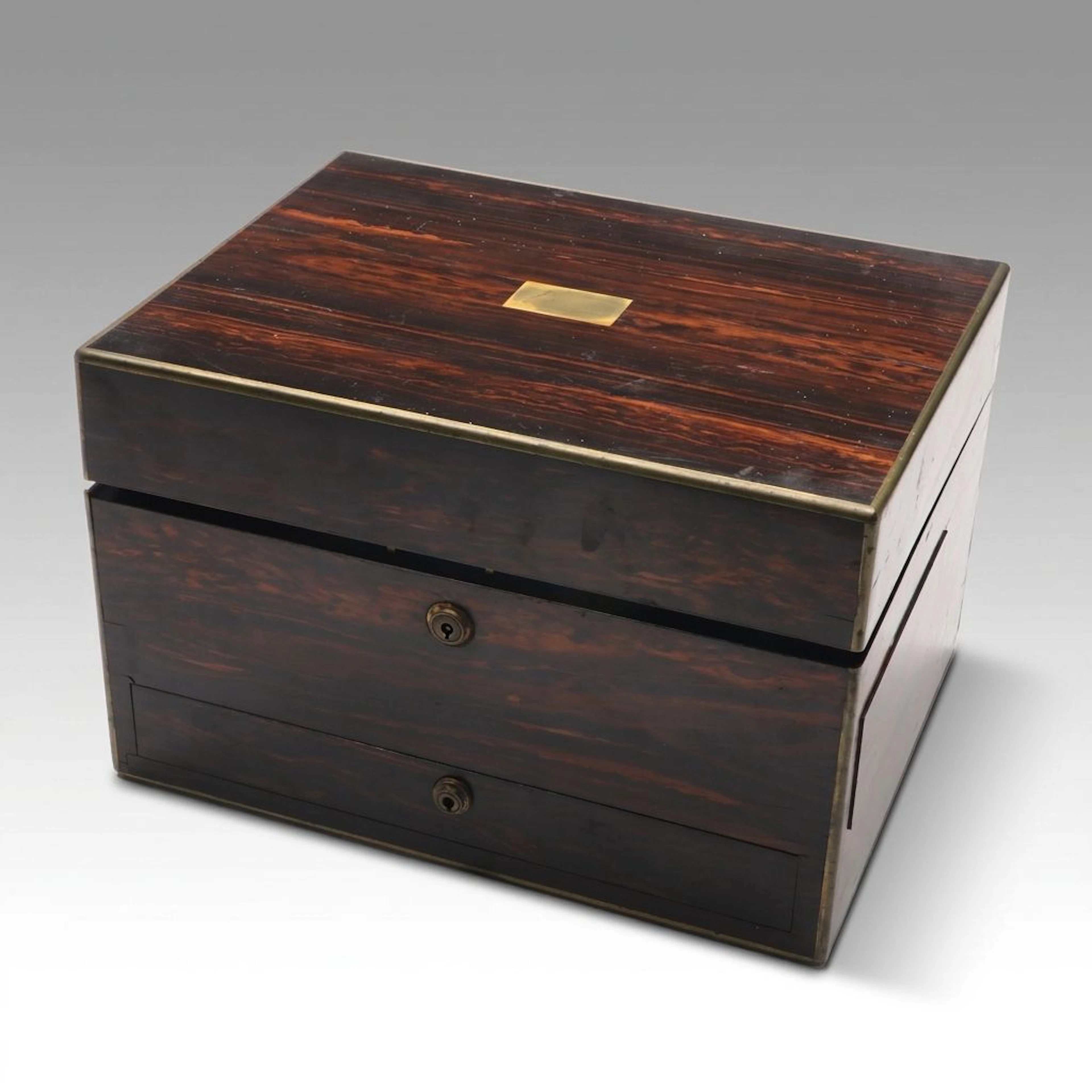 Ortner & Houle Victorian English Veneered Vanity Box with Gilt Sterling Jars