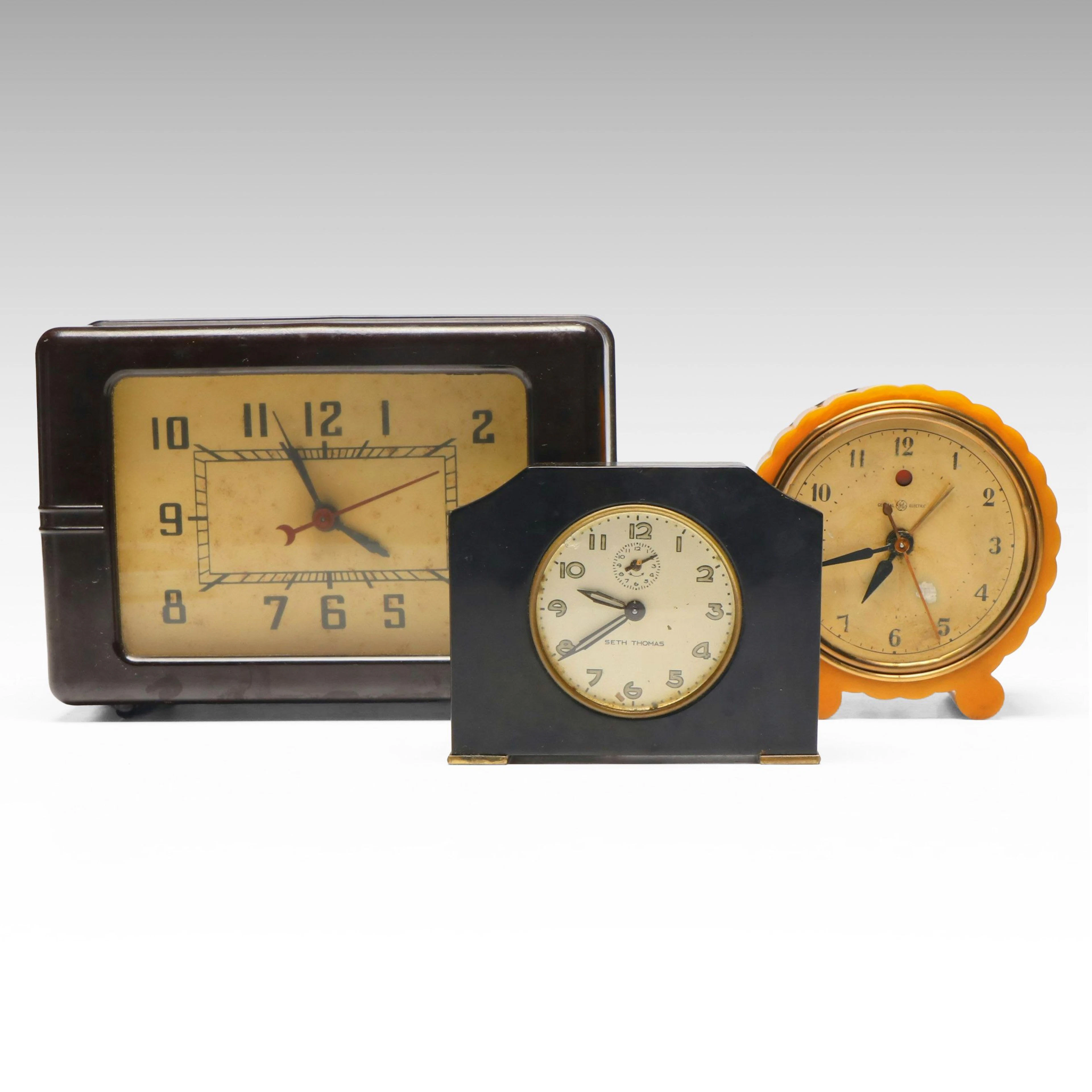 Seth Thomas with Other Art Deco Bakelite Case Alarm Clocks, Early 20th Century