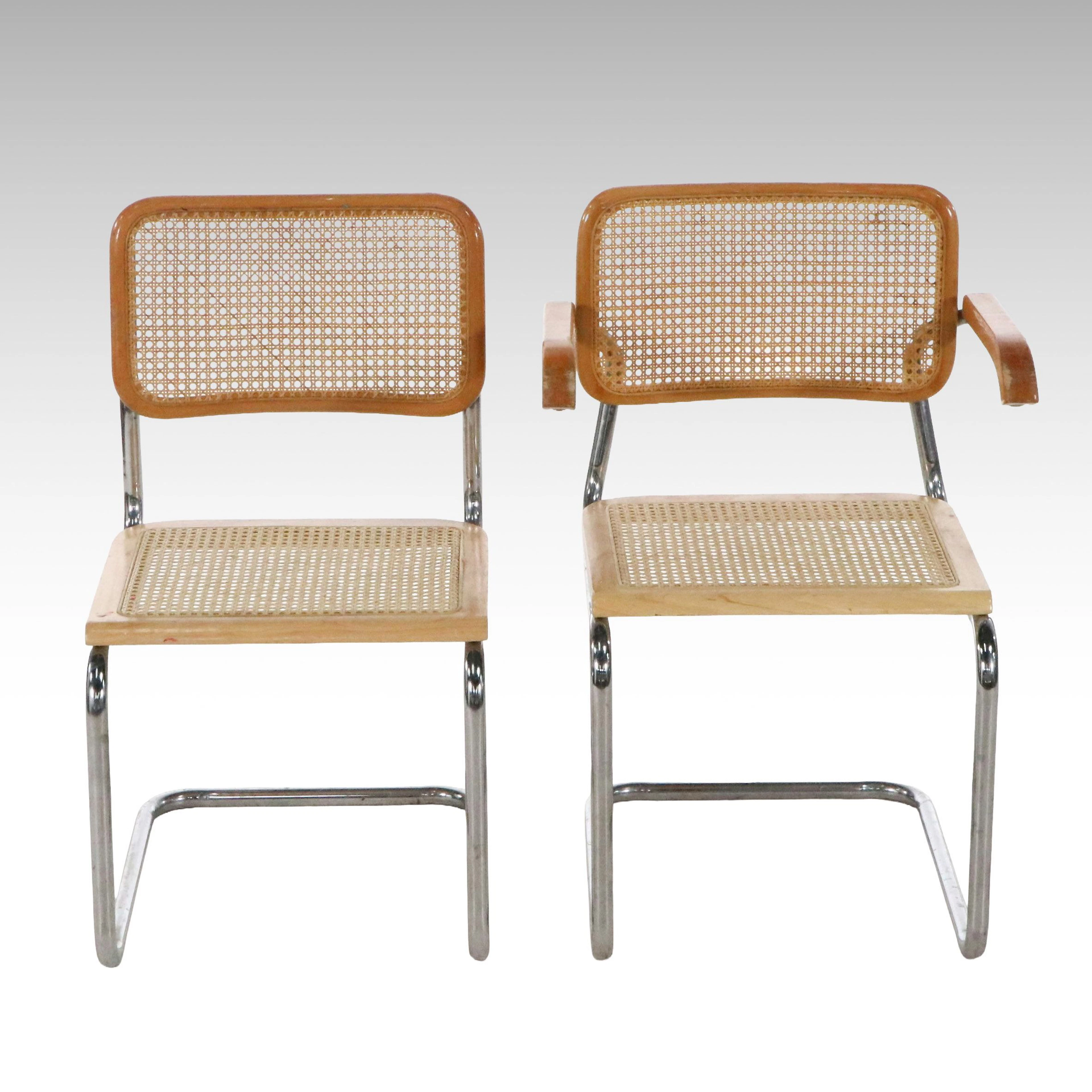 Cesca Style Tubular Chrome and Cane Cantilever Dining Chairs