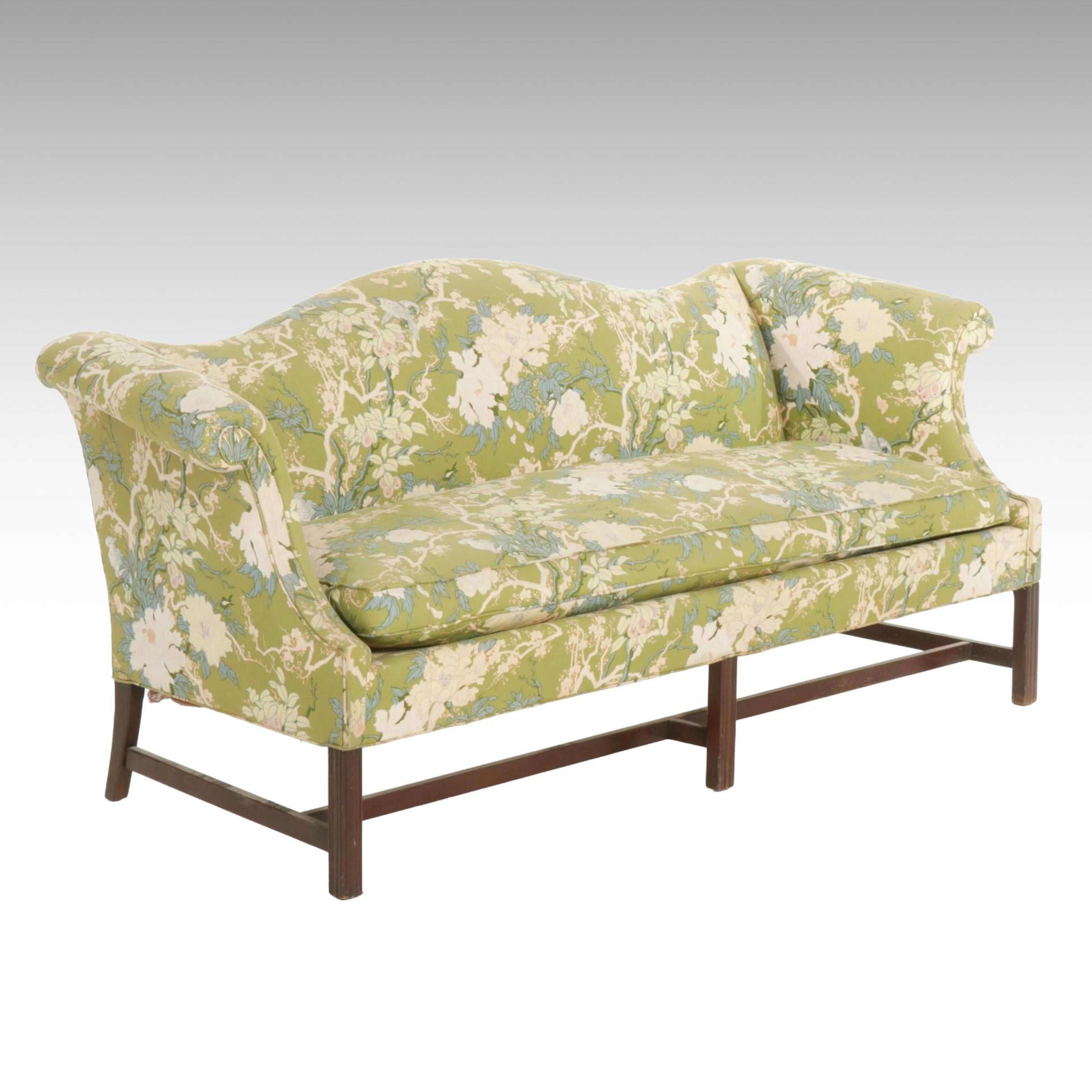 Hickory Chair Chippendale Style Camel-Back Sofa with Chinoiserie Upholstery