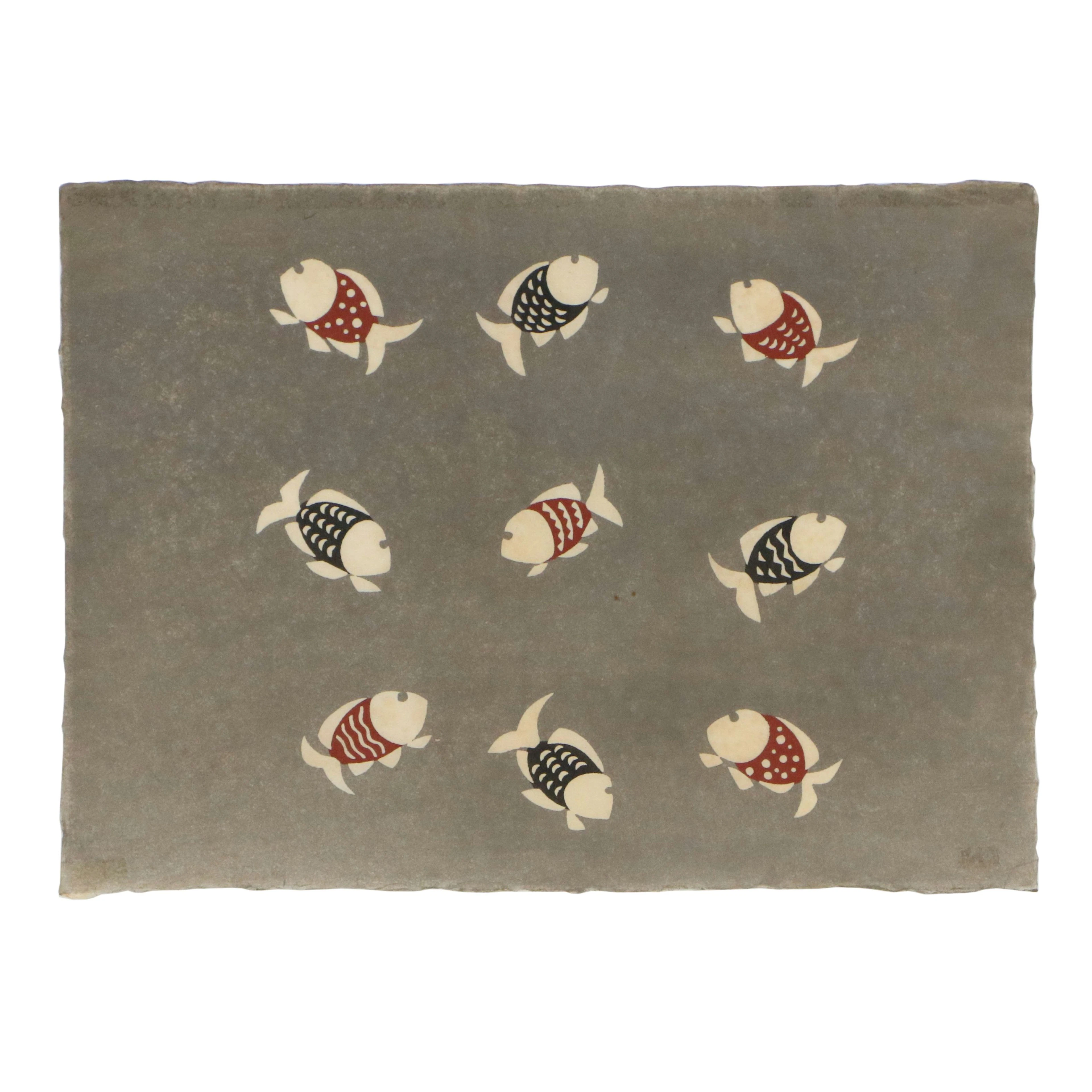 Keisuke Serizawa Marine Katazome Print "Fish," 20th century