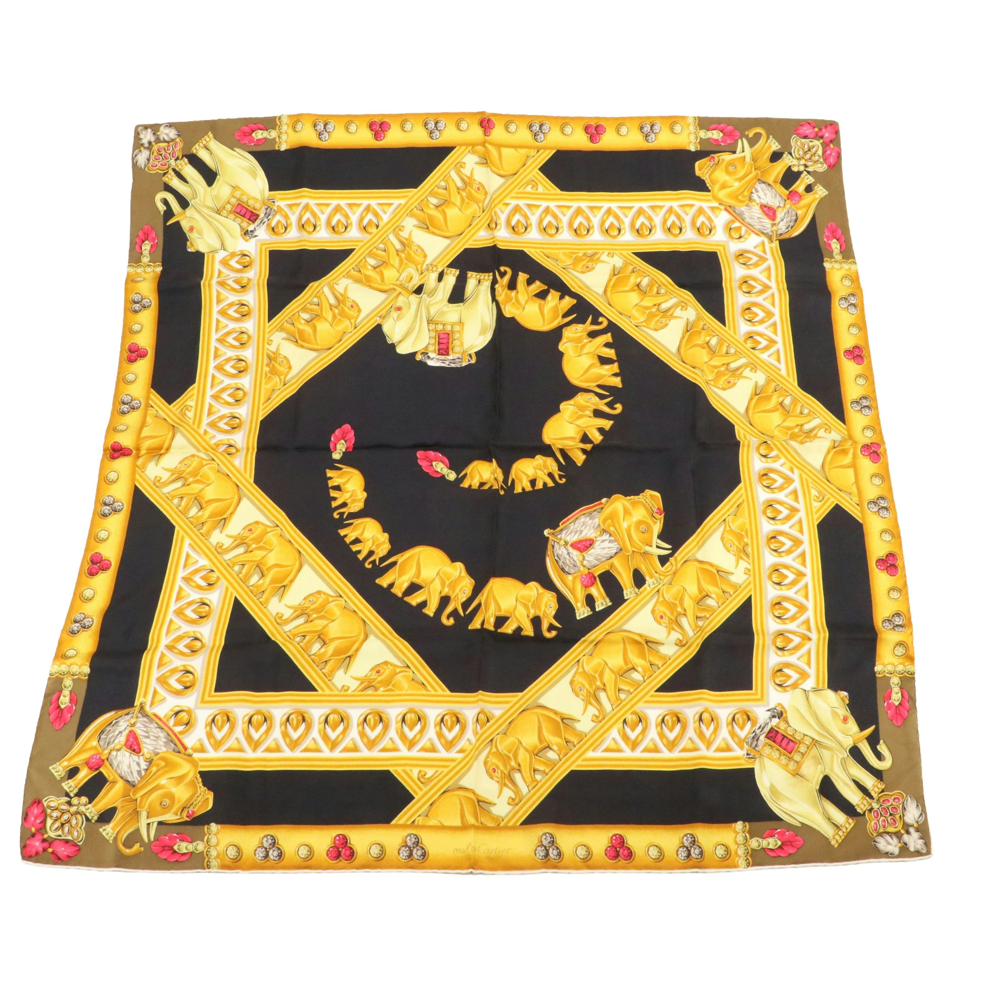 Cartier Must de Cartier "La Route des Indes" Scarf 90 in Silk Twill