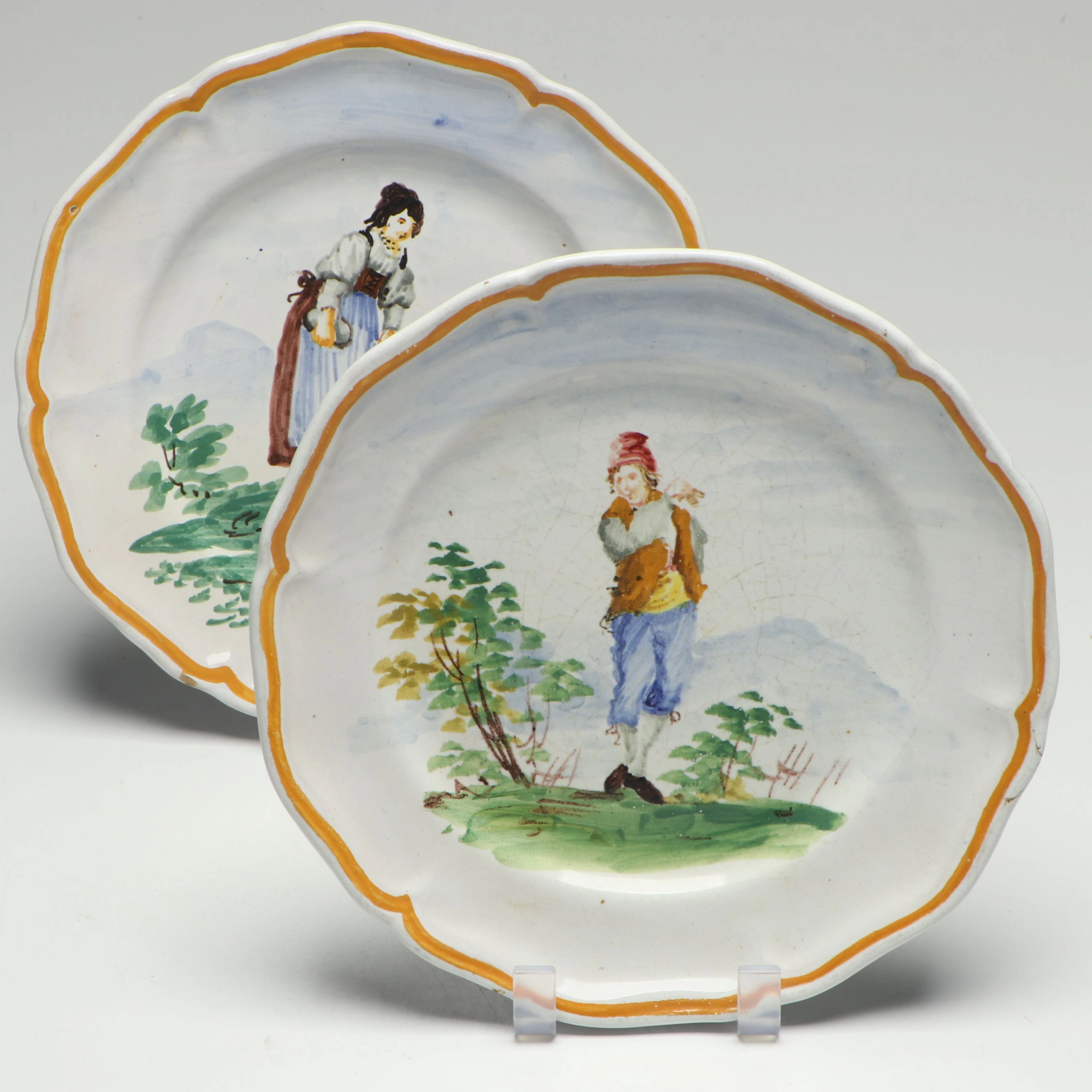 Italian Majolica Courting Cabinet Plates, Early to Mid-20th Century