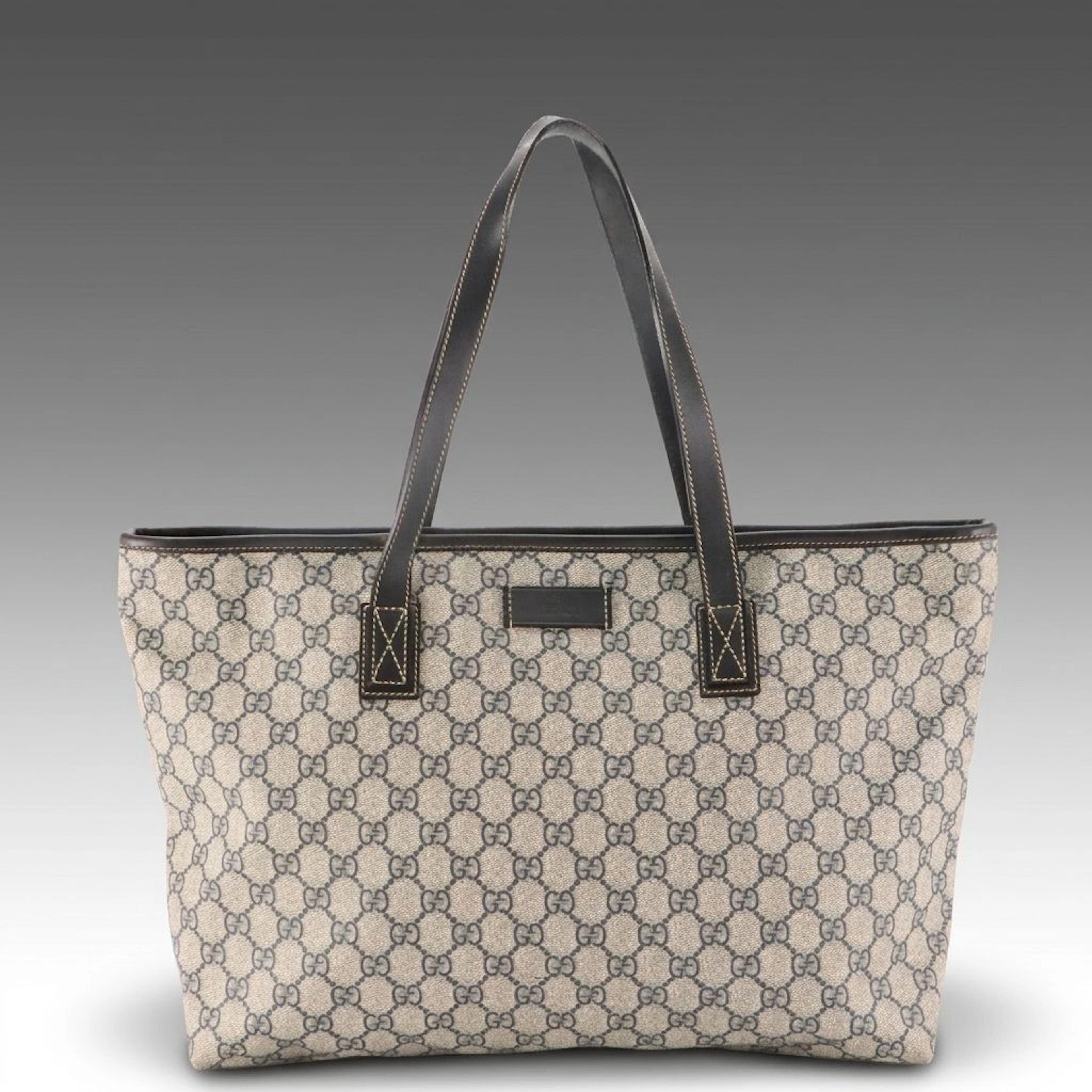 Gucci Medium Zip Tote Bag in Navy Blue GG Supreme Canvas and Leather