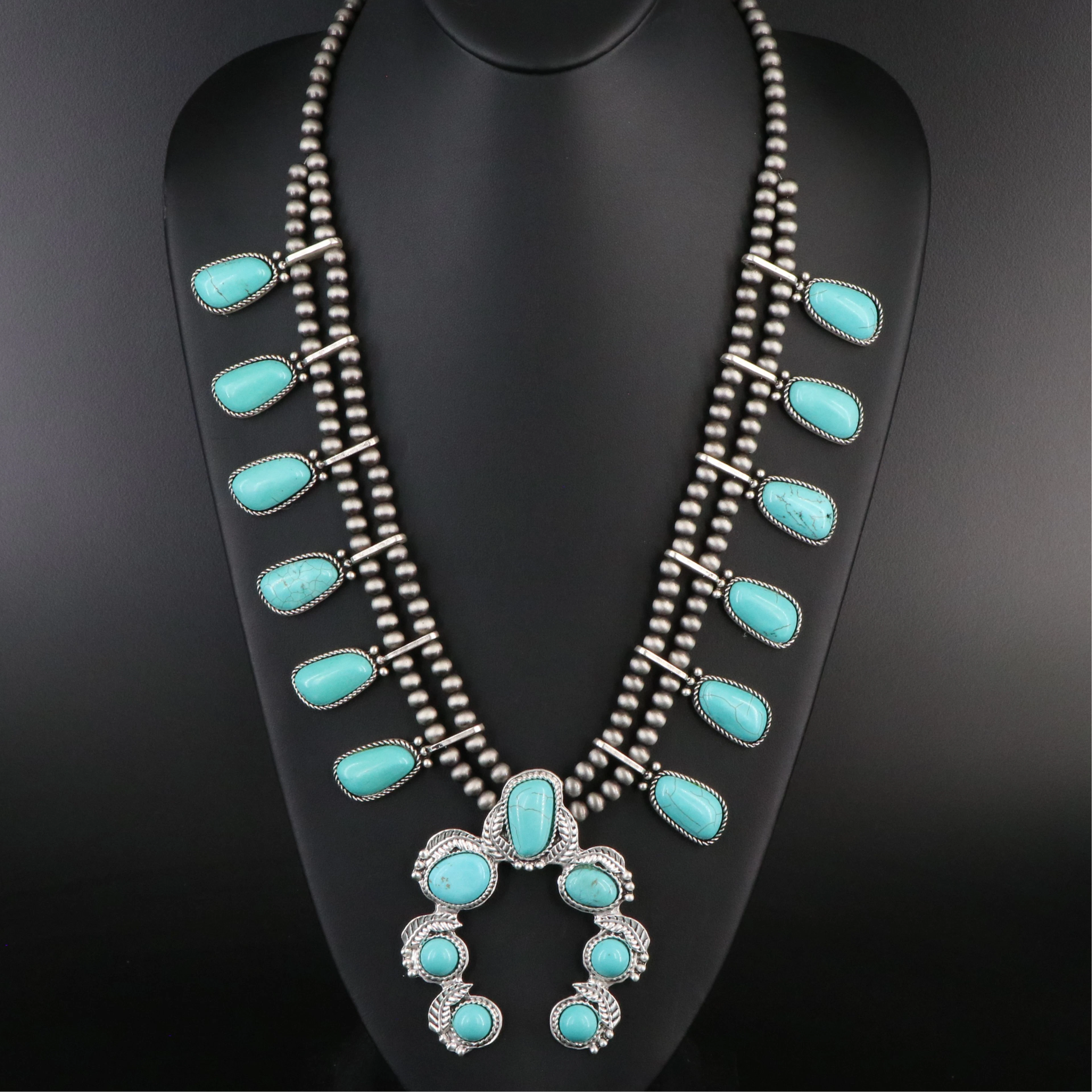 Squash Blossom Necklace with Faux Turquoise
