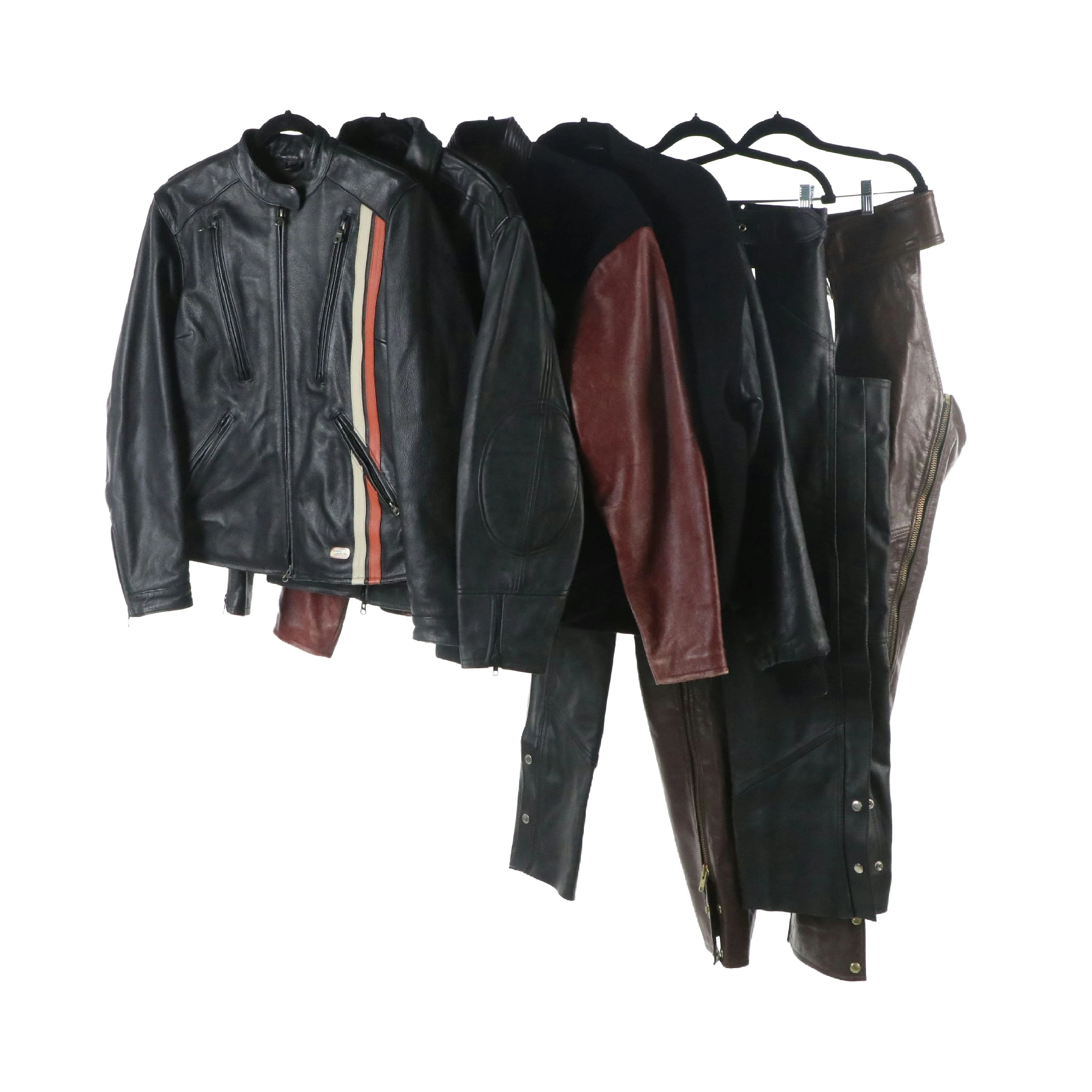 Victory and Harley-Davidson Motorcycle/Varsity Jackets with Other Leather Chaps