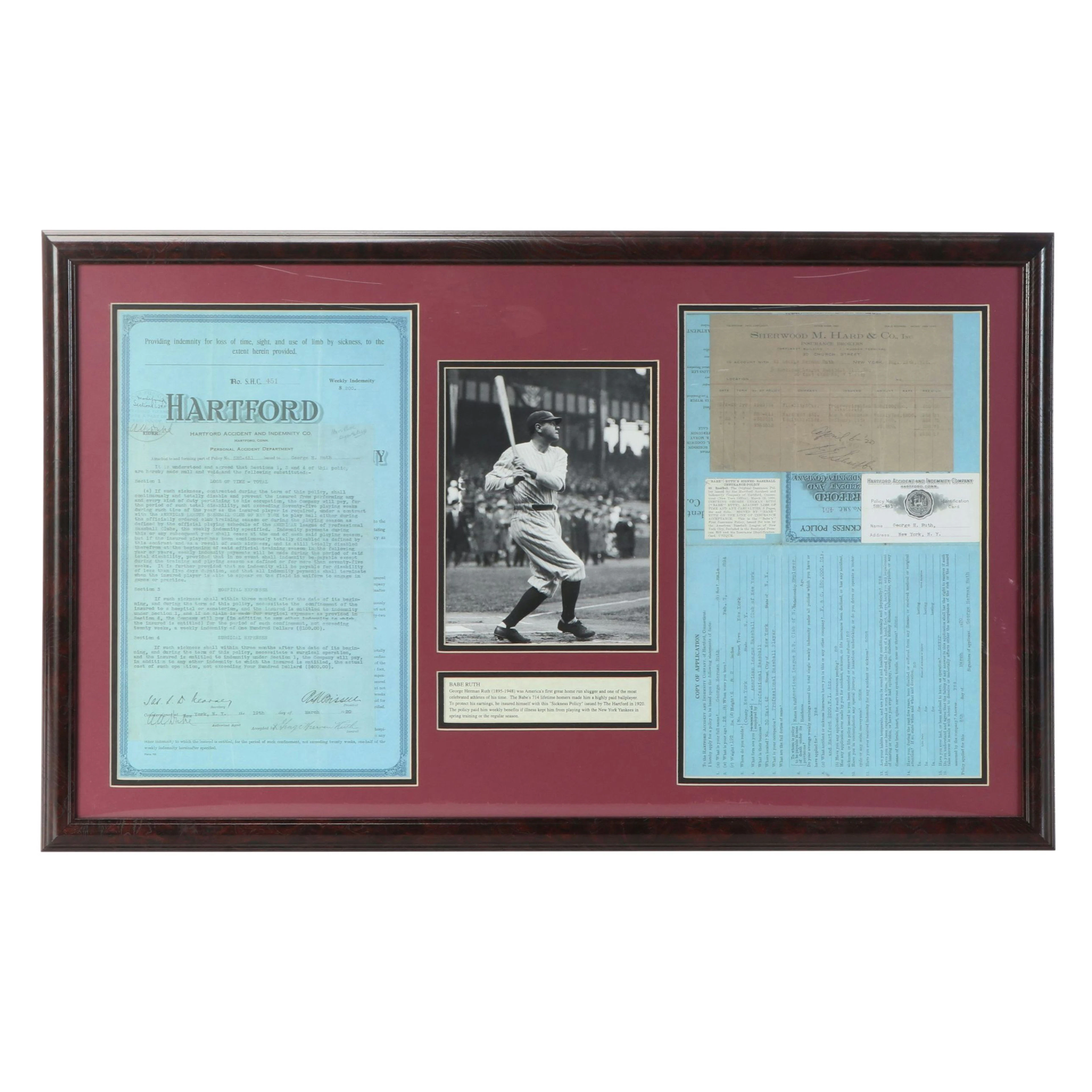 Babe Ruth Reprint Hartford Insurance Forms and More Ephemera
