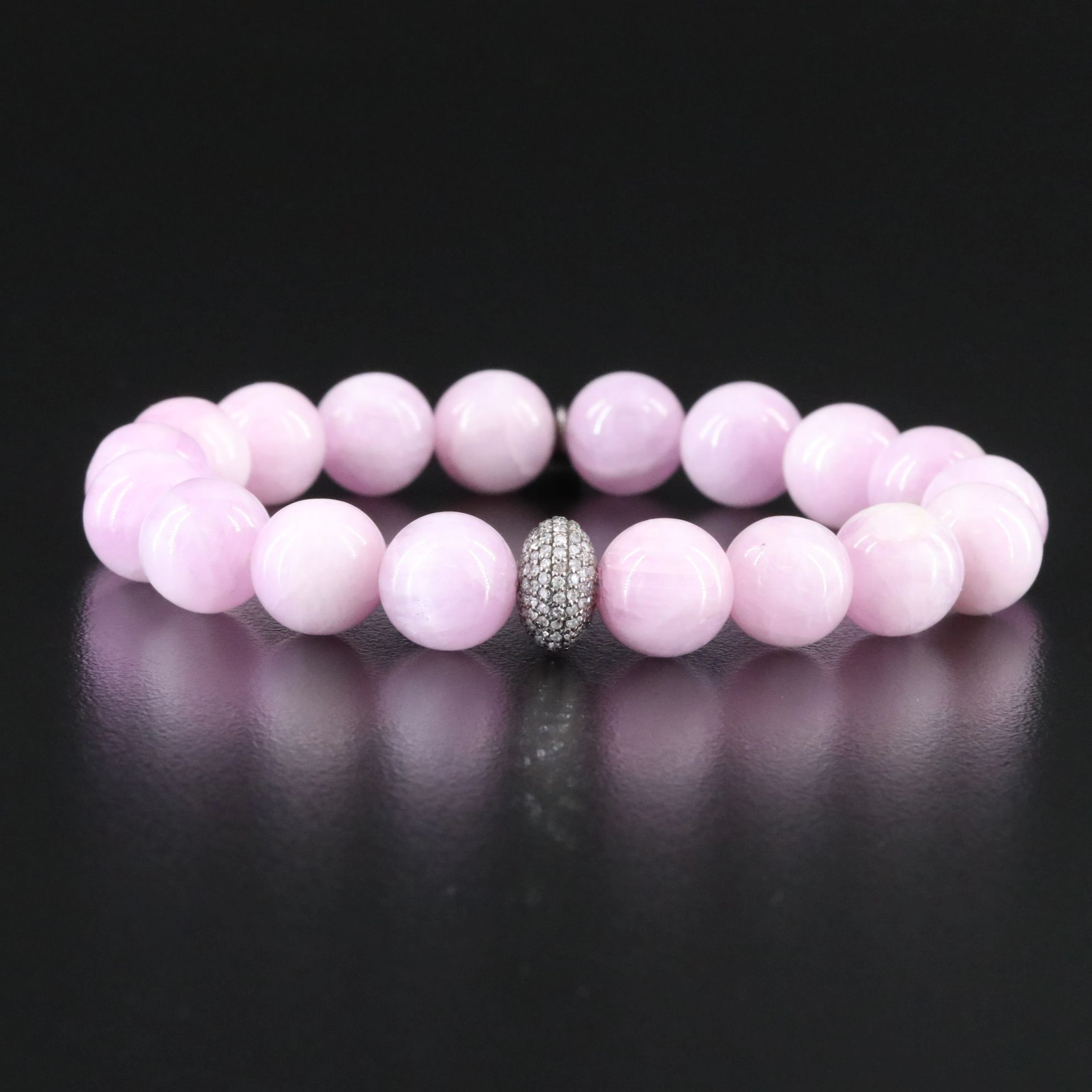 Sheryl Lowe Sterling Kunzite Bracelet with Pavé Diamond Bead Accent