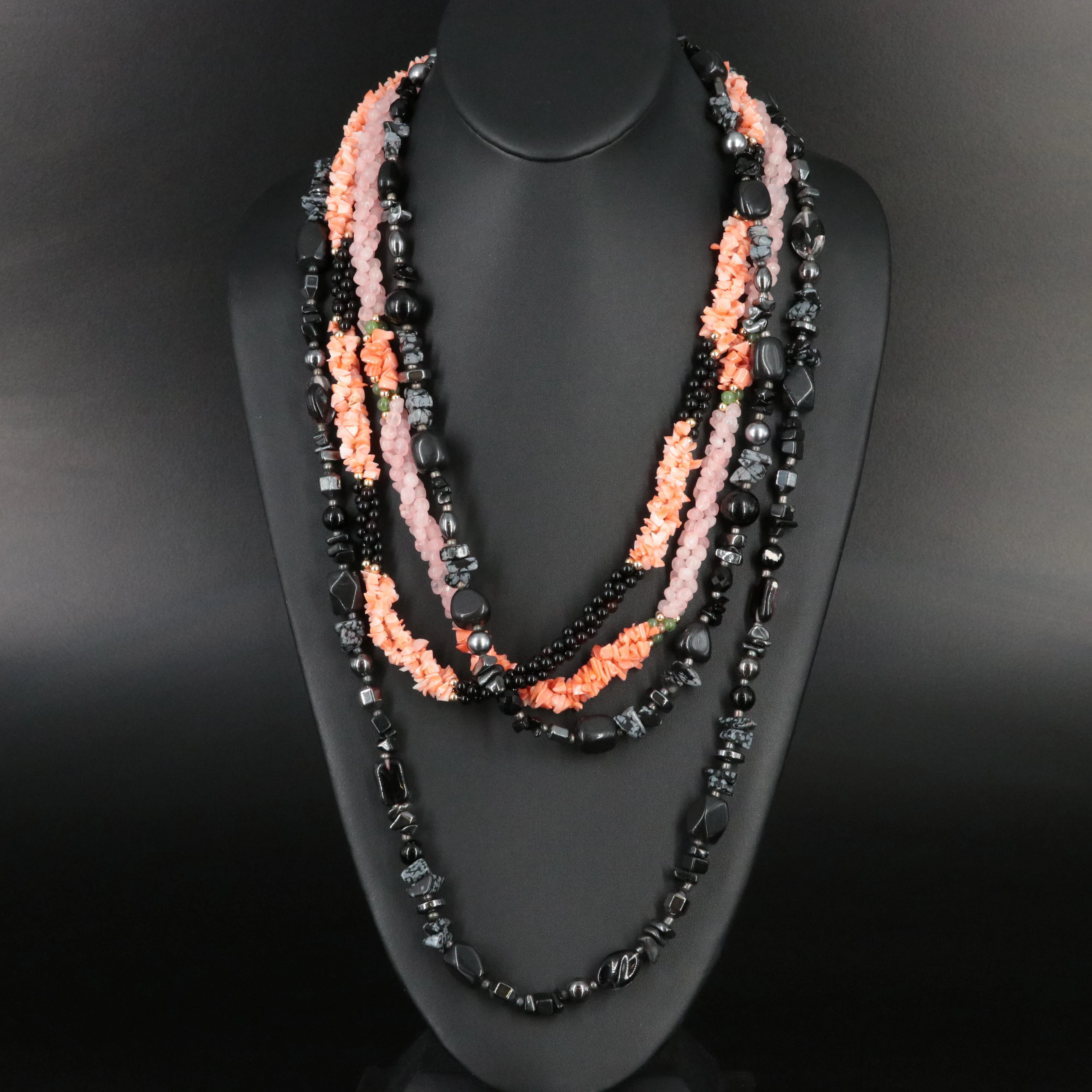 Rose Quartz, Hematite and Obsidian Necklace Collection Featuring Sterling