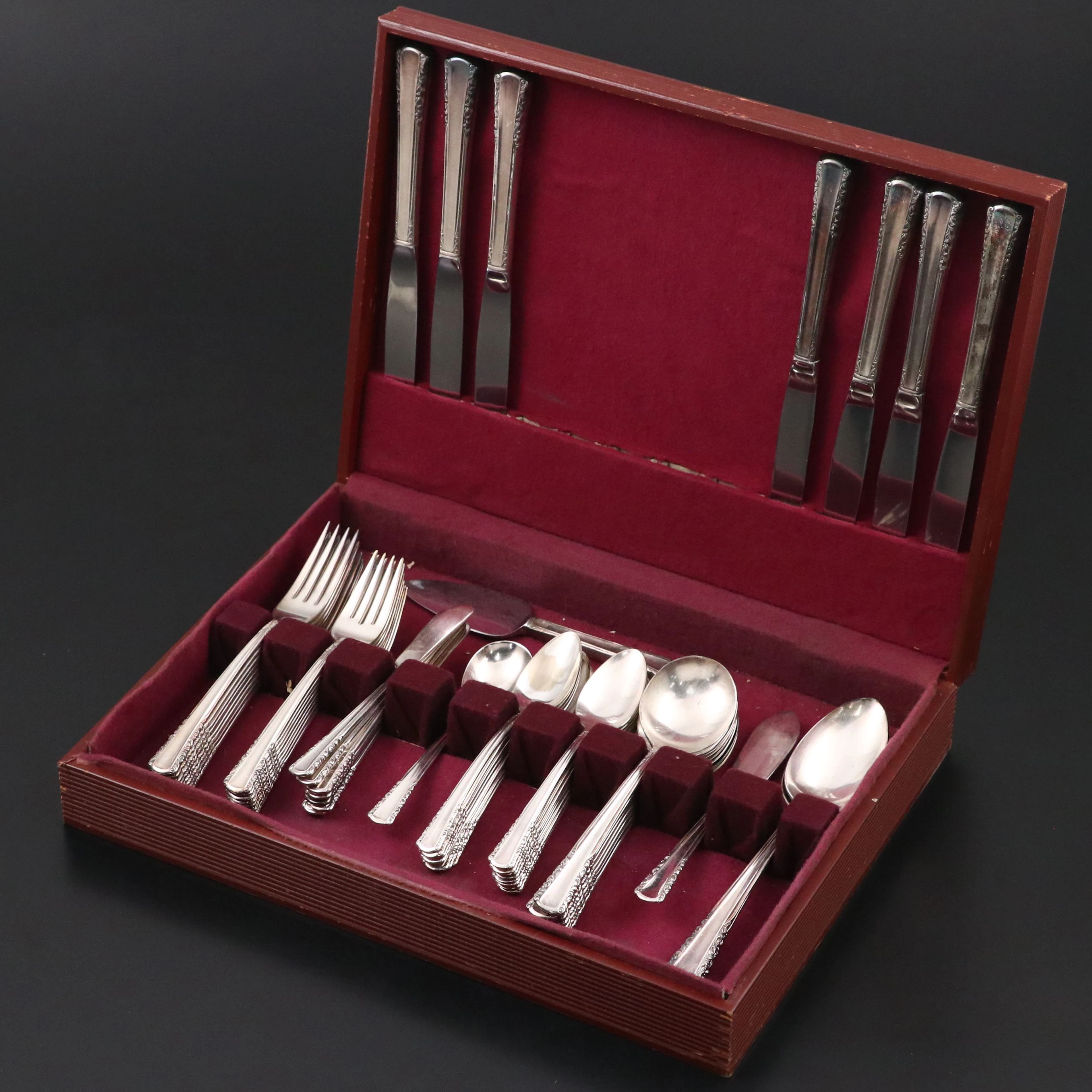 Holmes & Edwards Silver Plate Flatware with Wooden Case, 20th Century