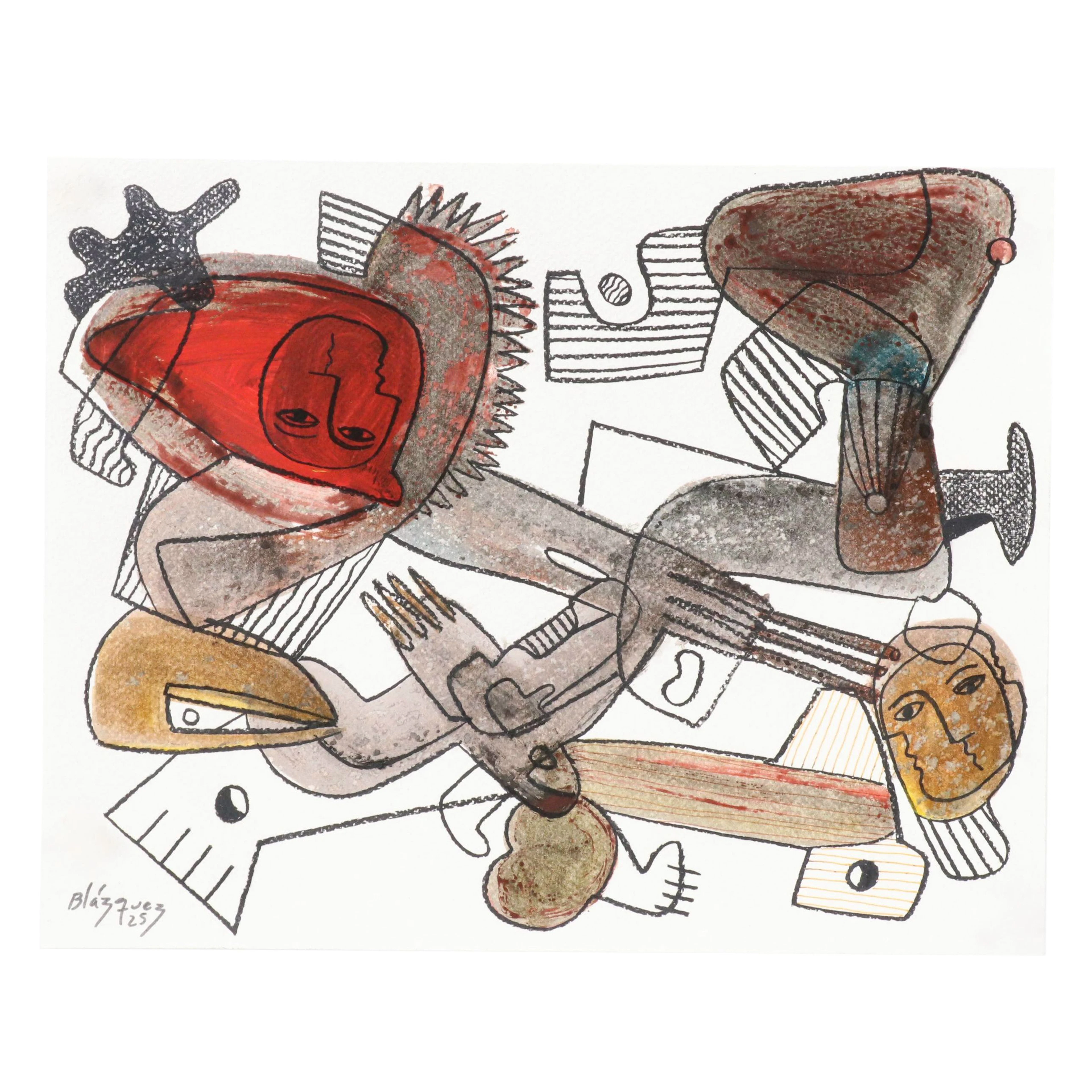 Michel Blázquez Surrealist Mixed Media Painting "Untitled #61," 2025