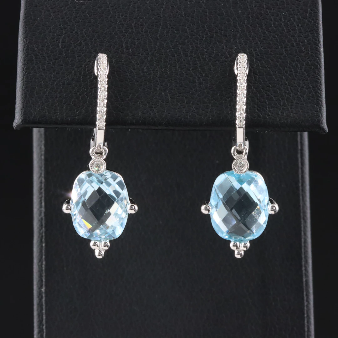 14K Sky Blue Topaz and Diamond Pendant Earrings