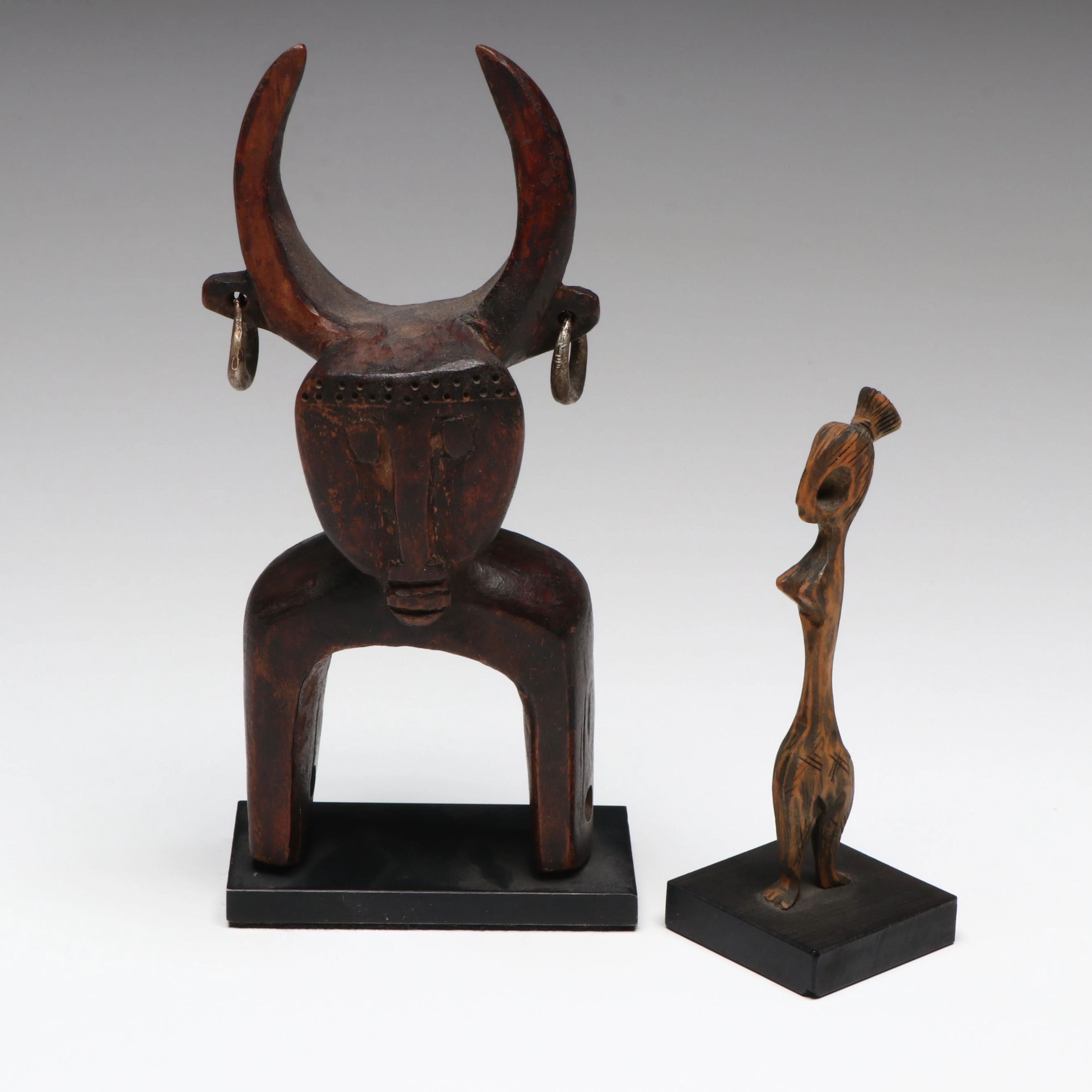 African Djimini Heddle Pulley and Israeli Wooden Sculpture, 20th Century