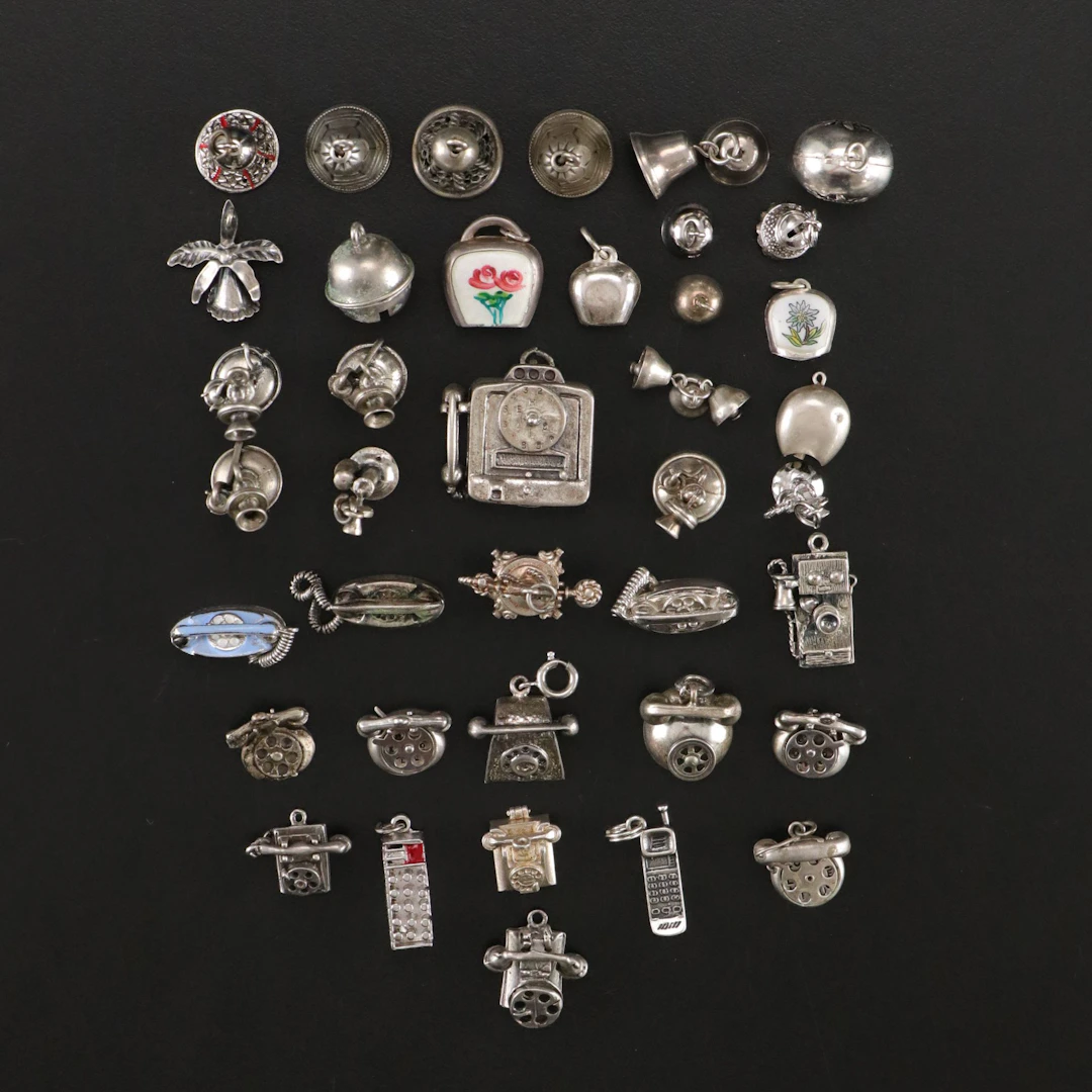 Sterling Silver Bell and Phone Bracelet Charms