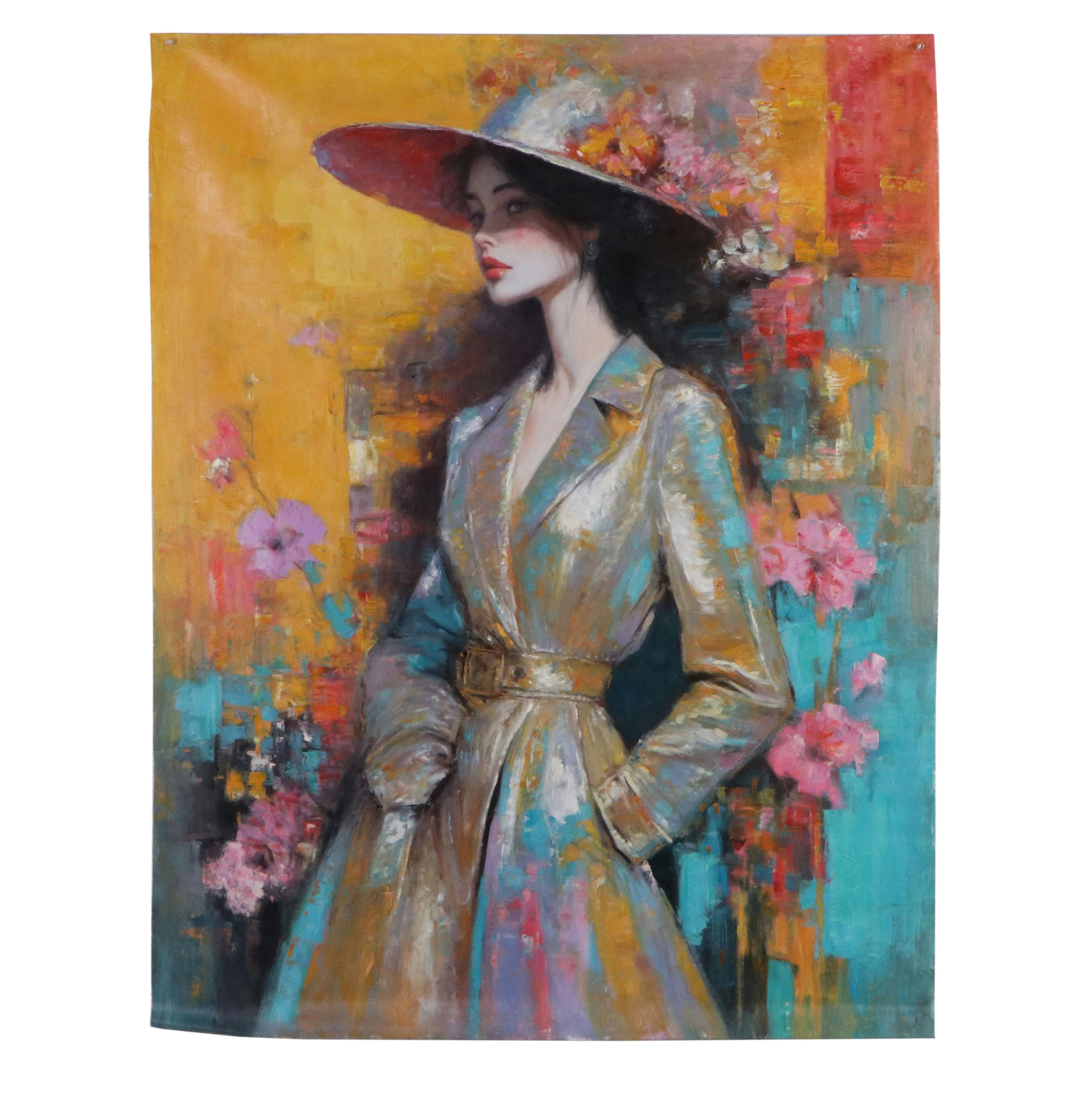 Contemporary Floral Portrait Oil Painting "Golden Elegance"