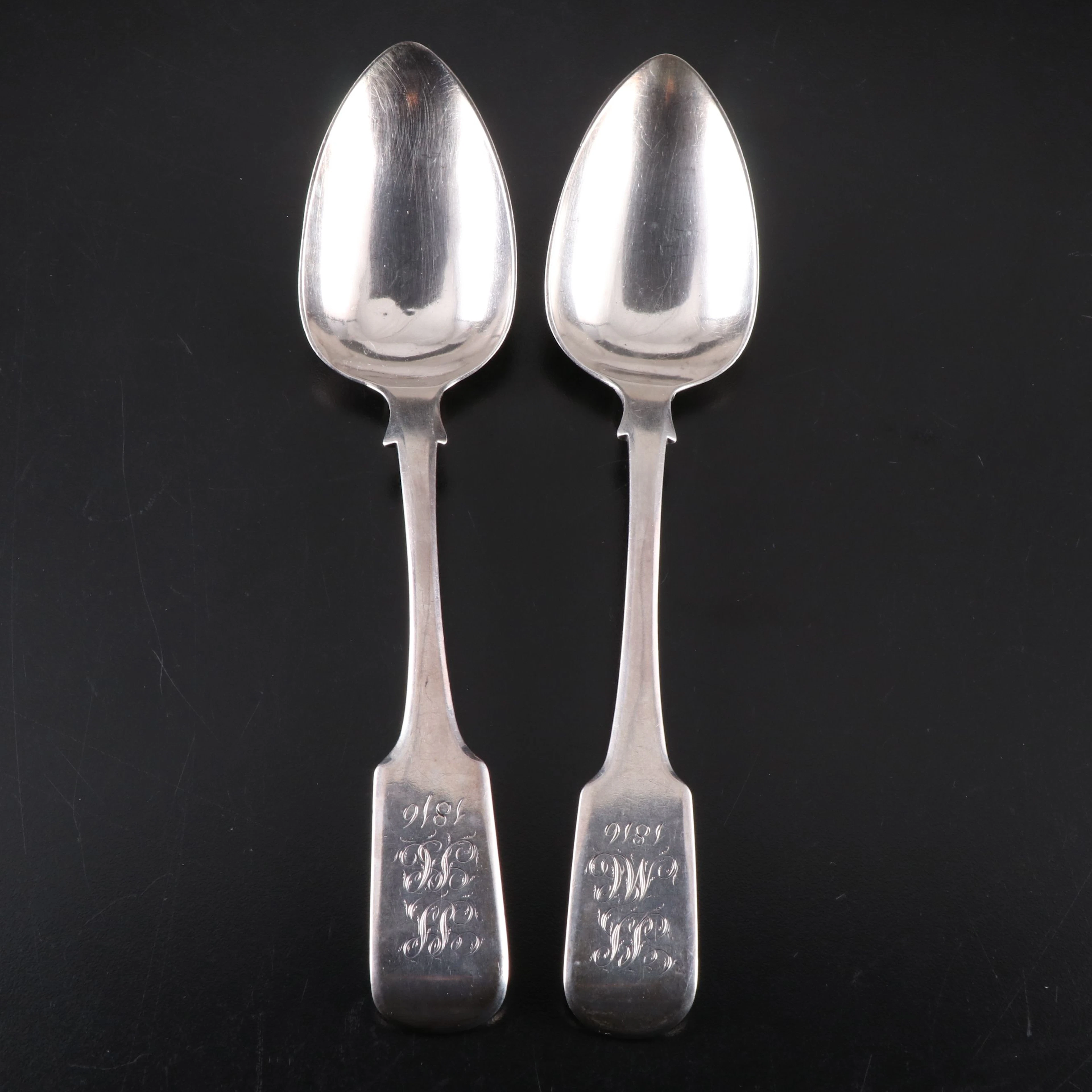 William Welch II Monogrammed Sterling Silver Serving Spoons, 1816