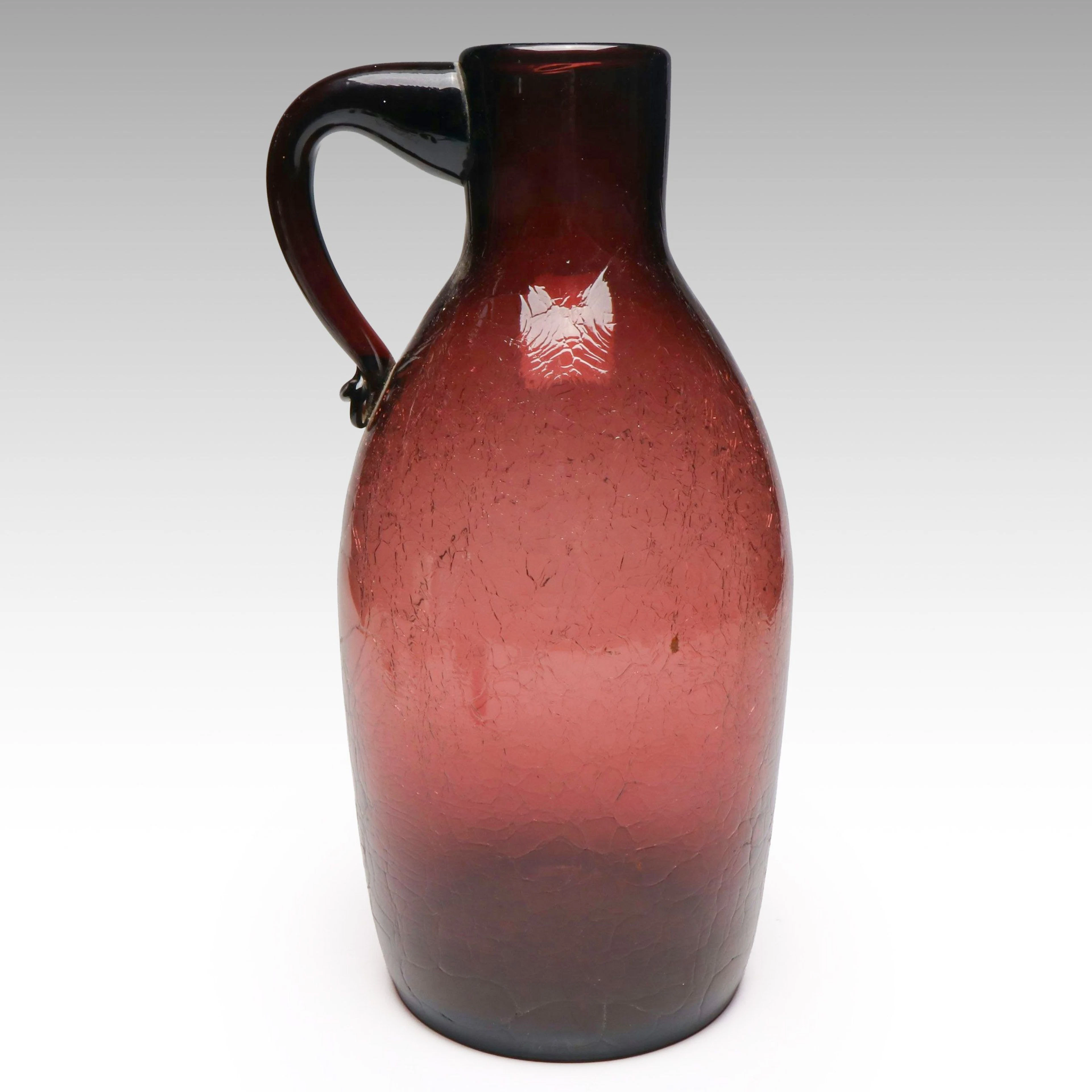 Crackled Amethyst Blown Glass Jug