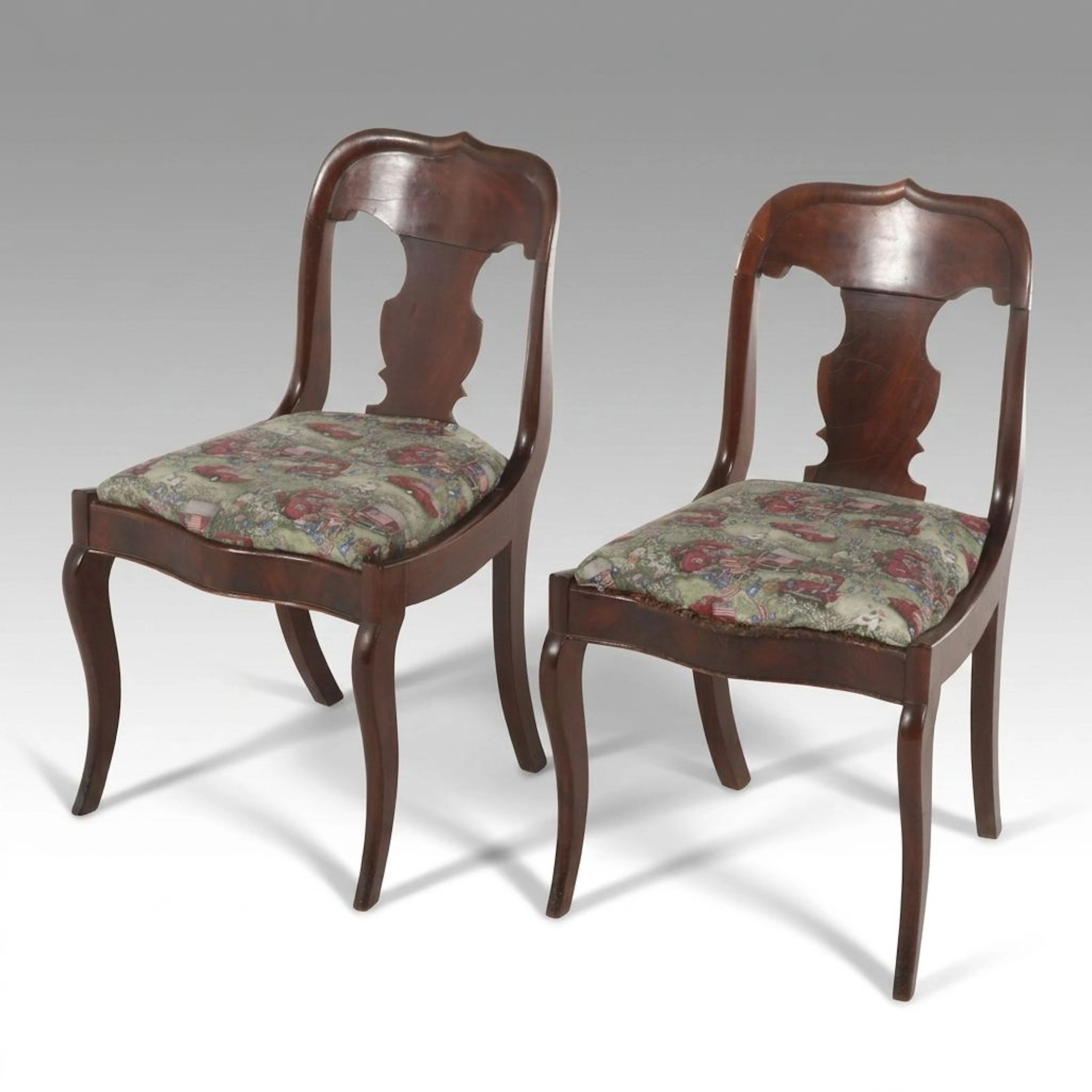 American Empire Style Veneered Mahogany Side Chairs, Mid to Late 19th Century