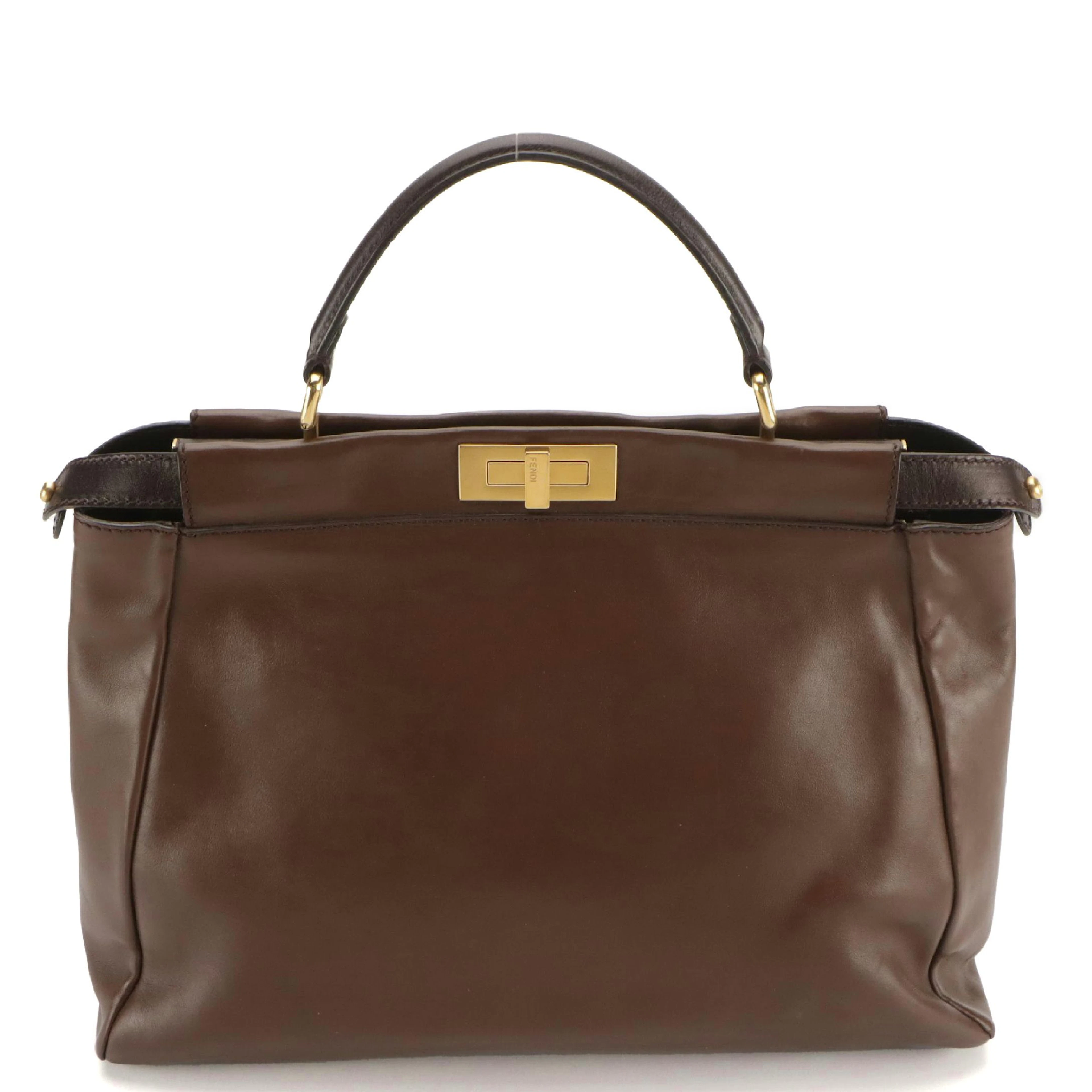 Fendi Brown Leather Peekaboo Top Handle Two-Way Bag
