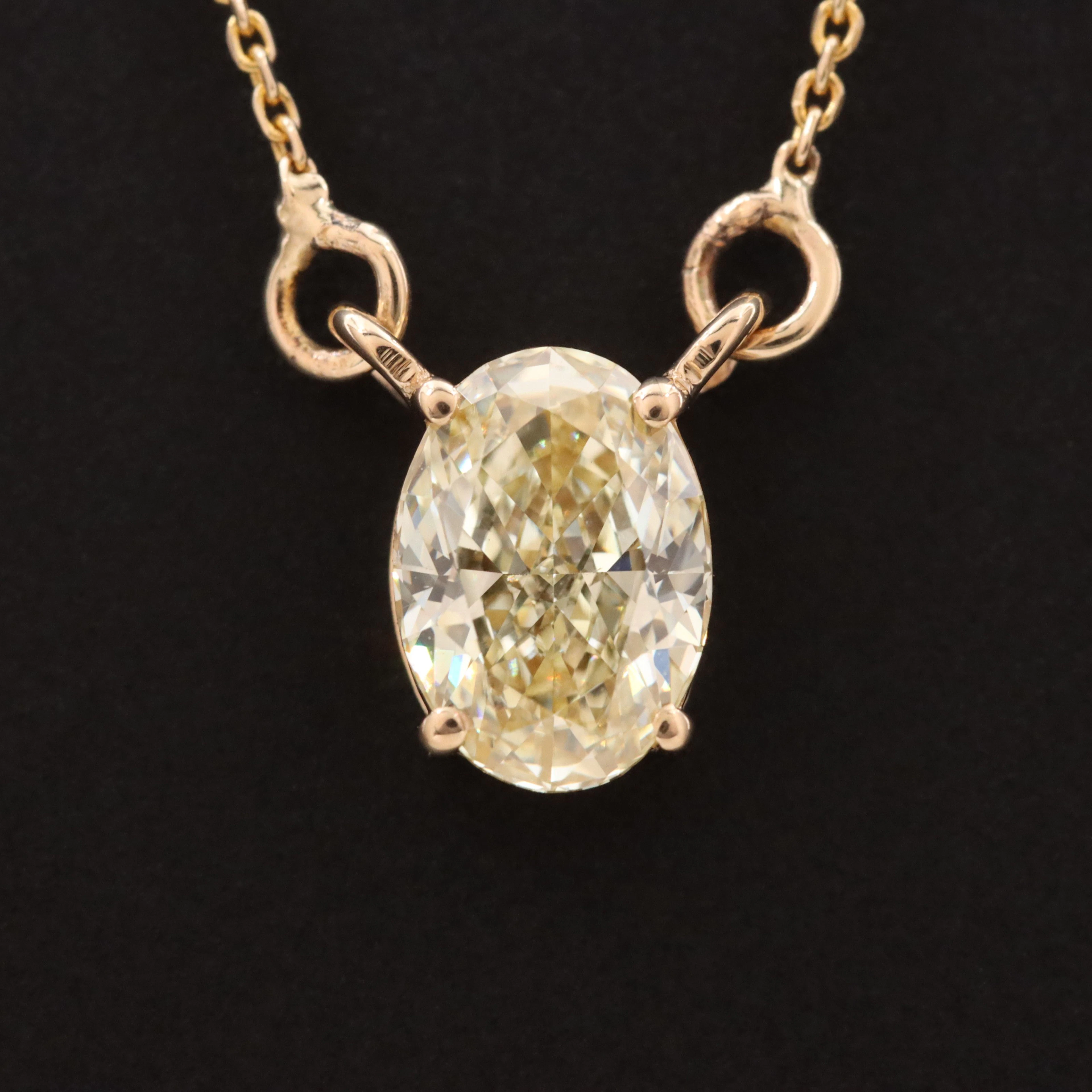14K 1.03 CT Lab Grown Yellow Diamond Solitaire Necklace with IGI Report