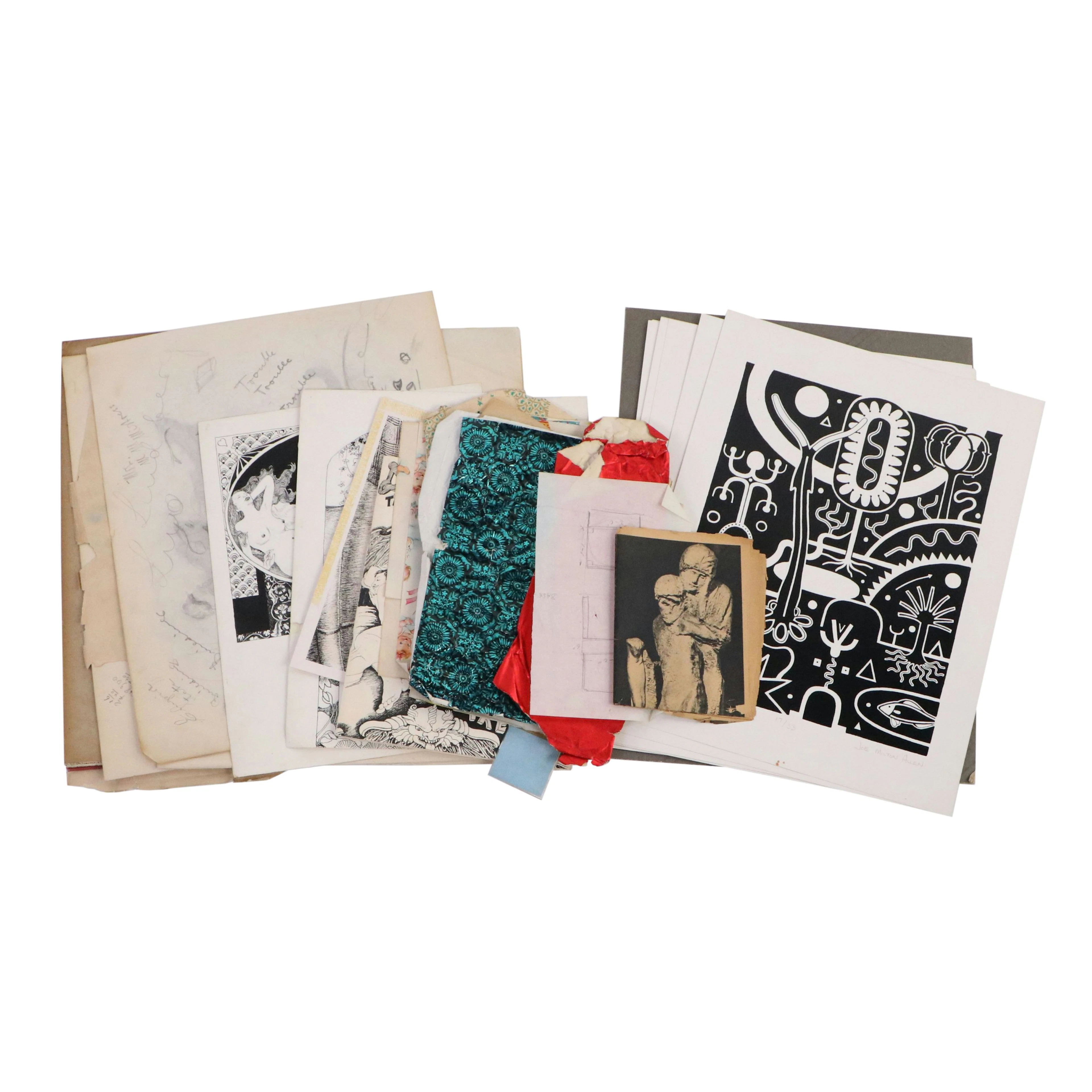 Eclectic Collection of Mixed Media Artworks and Collage Supplies