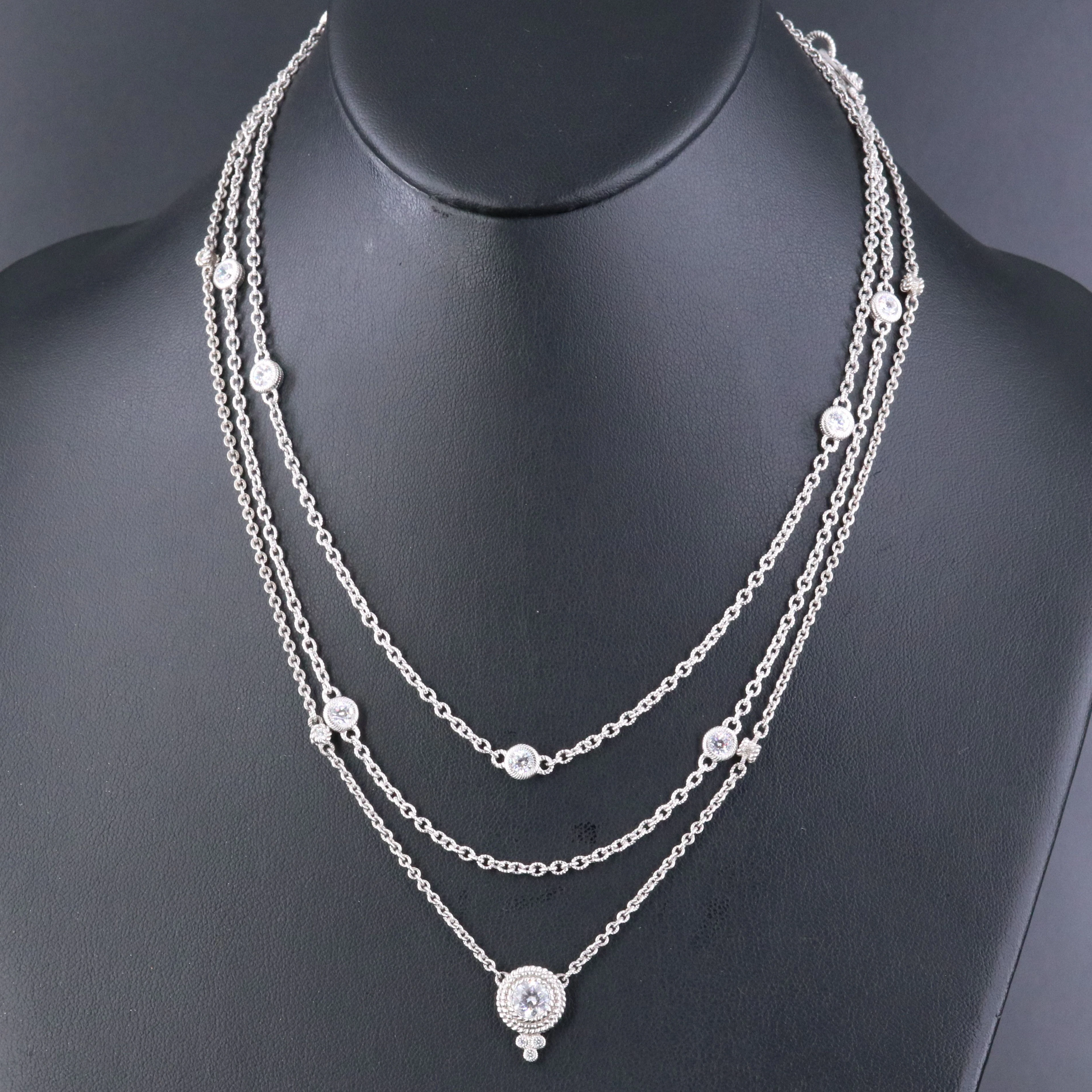 Judith Ripka Sterling and CZ Station Necklaces