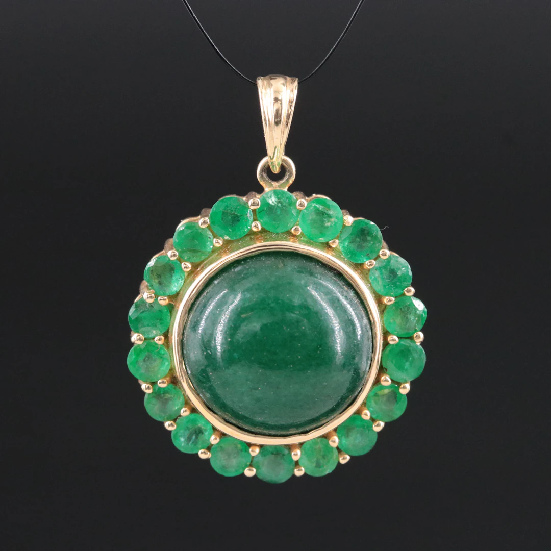 14K Aventurine and Emerald Pendant