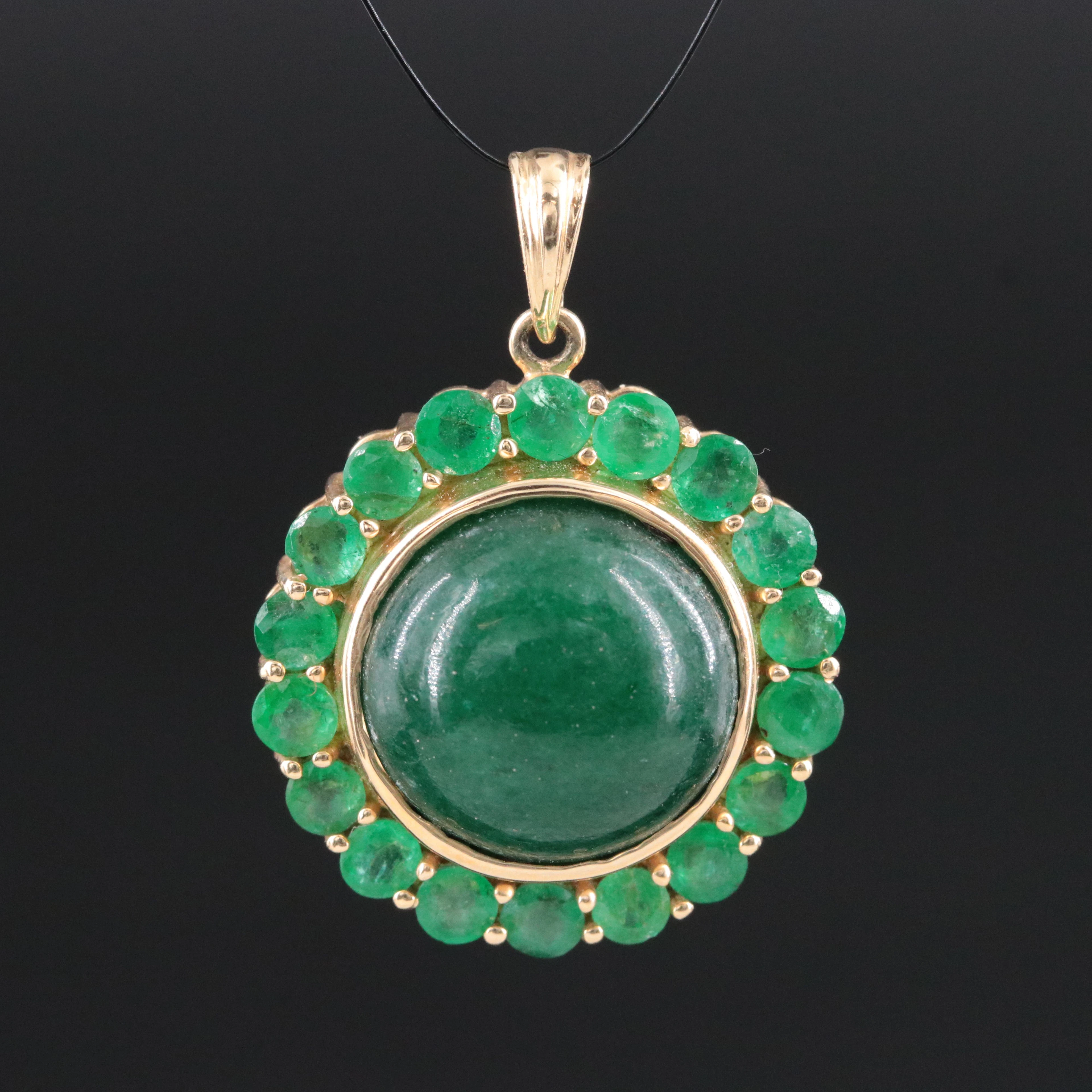 14K Aventurine and Emerald Pendant