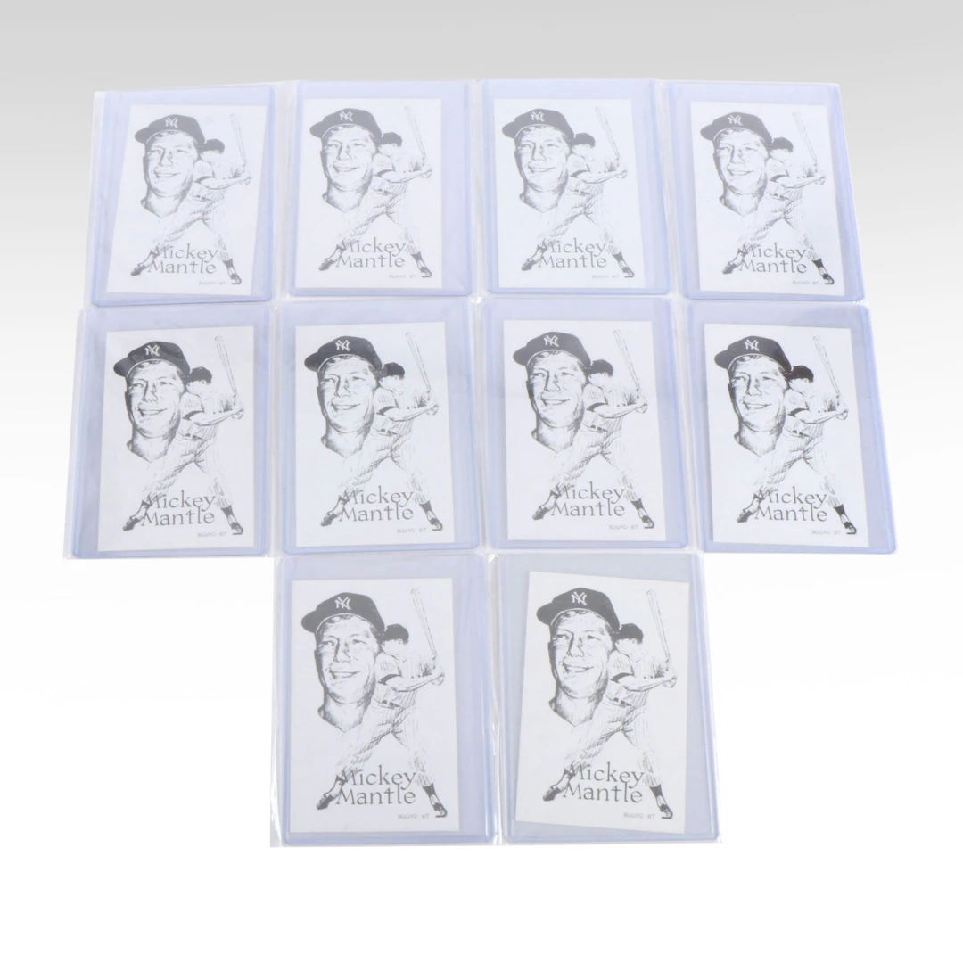 Ten B&W Mickey Mantle Etchings Postcards, 3-Starr Press