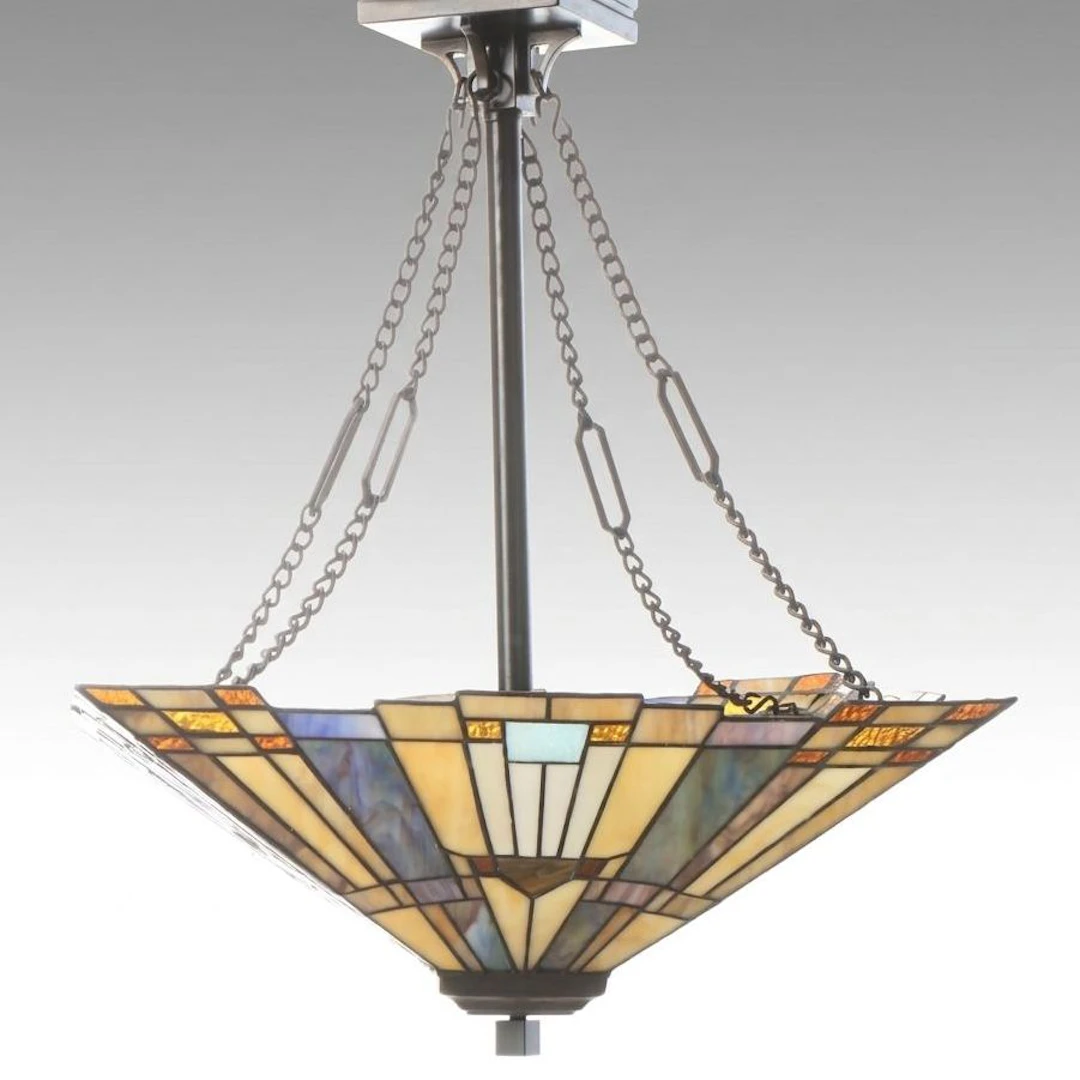 Mission Style Stained Glass Plaffonier Pendant Light, 21st Century