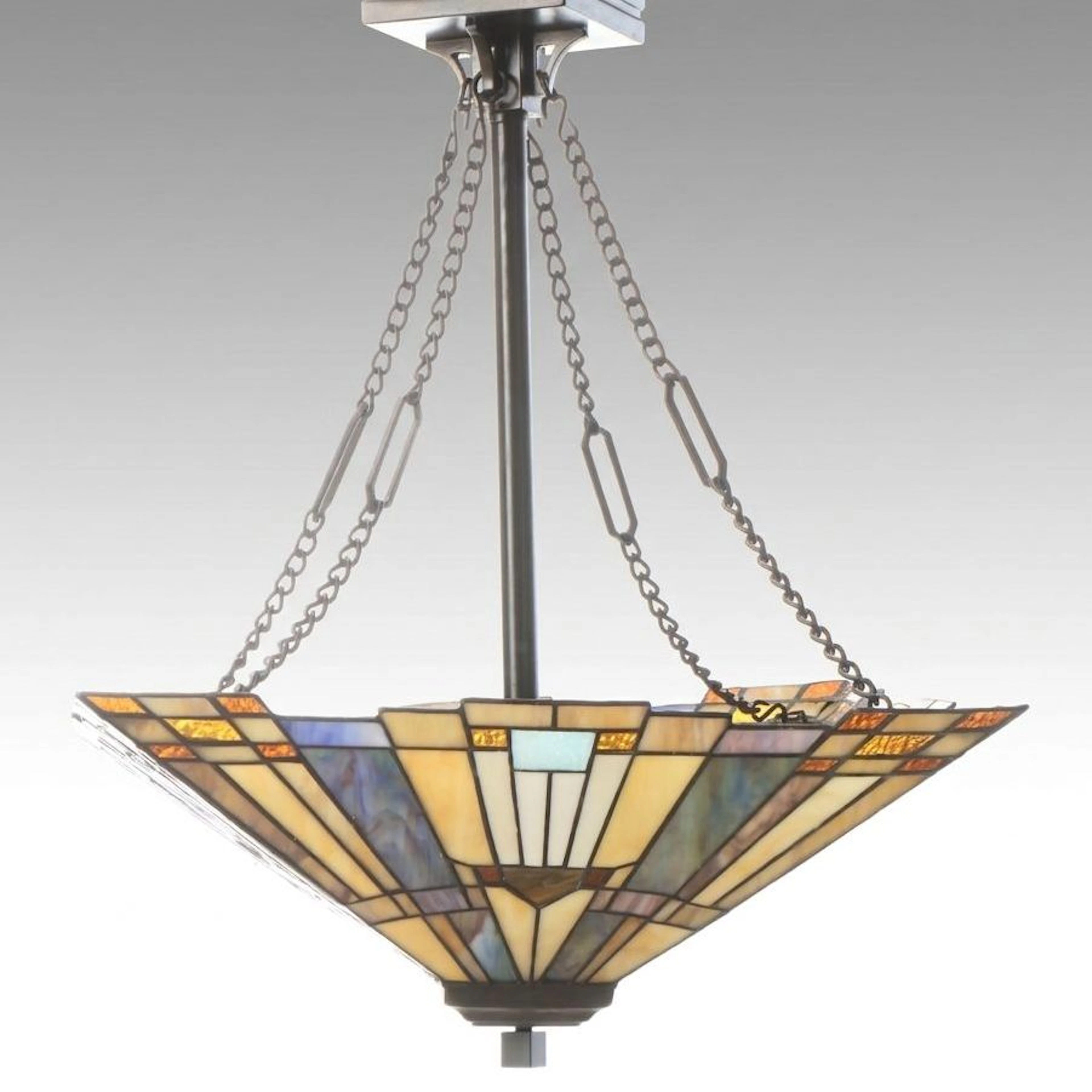 Mission Style Stained Glass Plaffonier Pendant Light, 21st Century