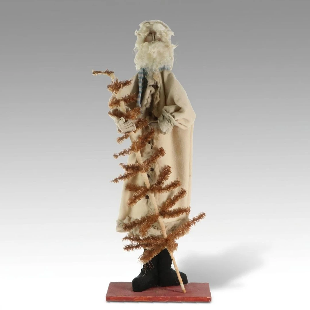 Primitive Santa Claus Figure Holding Tree