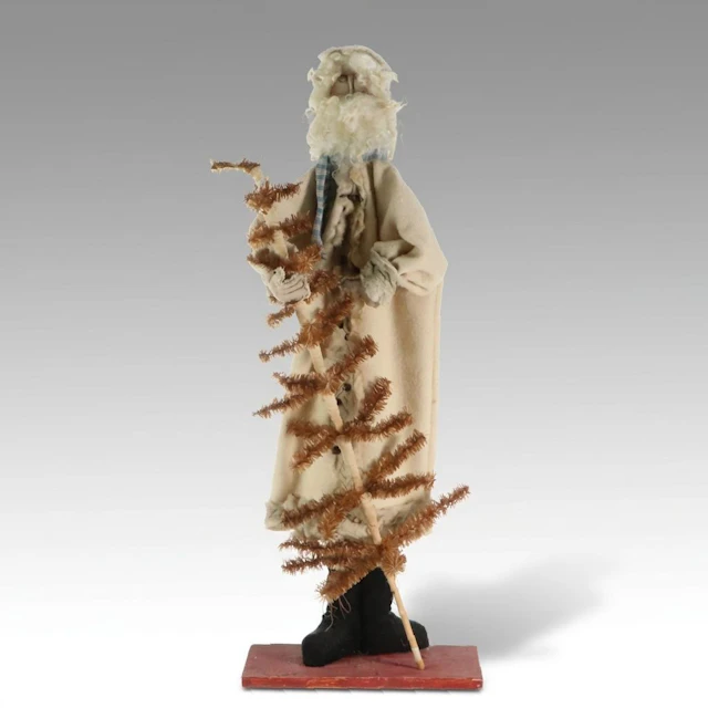 Primitive Santa Claus Figure Holding Tree