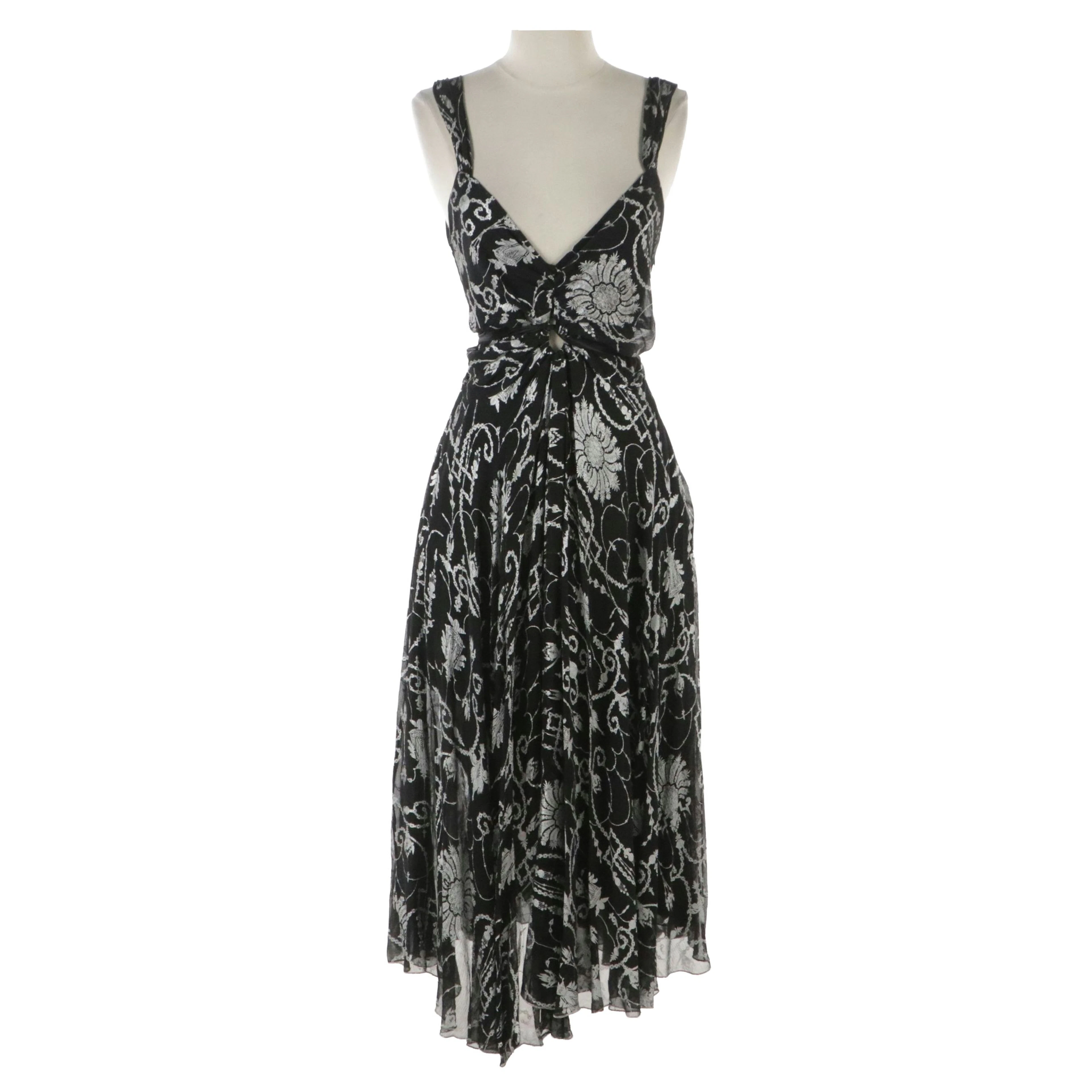 Diane Von Furstenberg Printed Silk Chiffon Sleeveless Dress in Silver and Black
