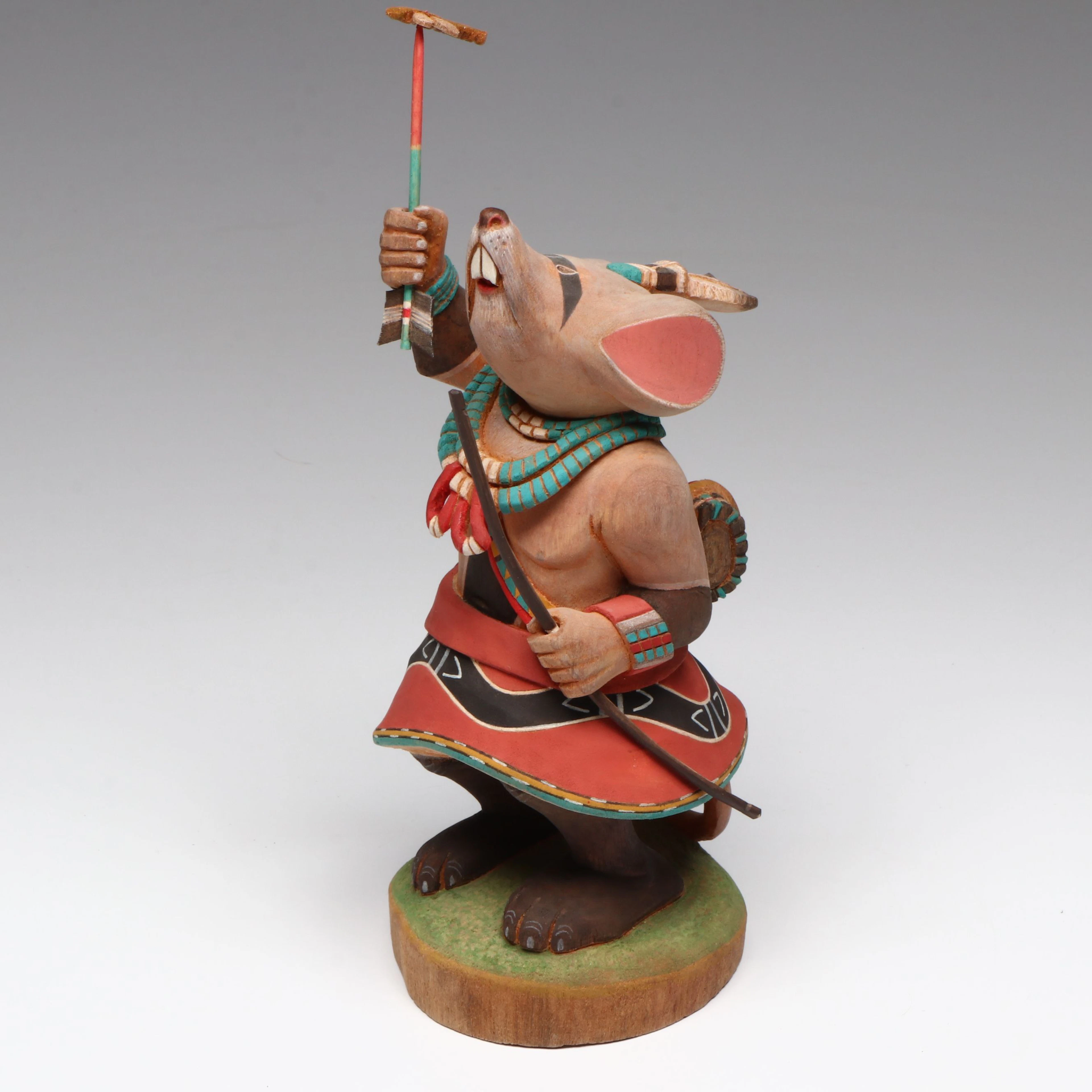 Native American Hand-Carved Wood "Warrior Mouse" Kachina Doll