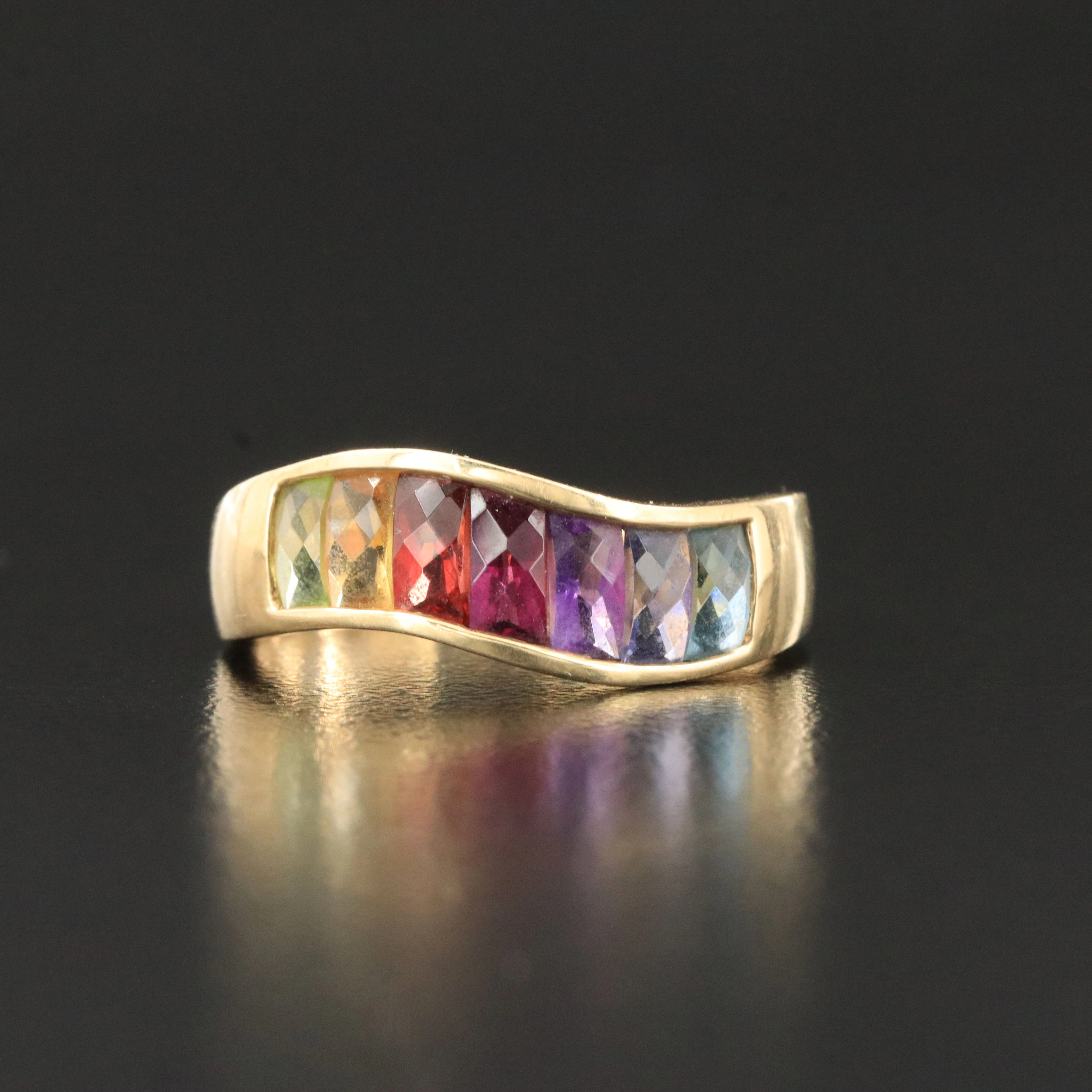 14K Gemstone Ring Featuring Garnet, Amethyst, Iolite
