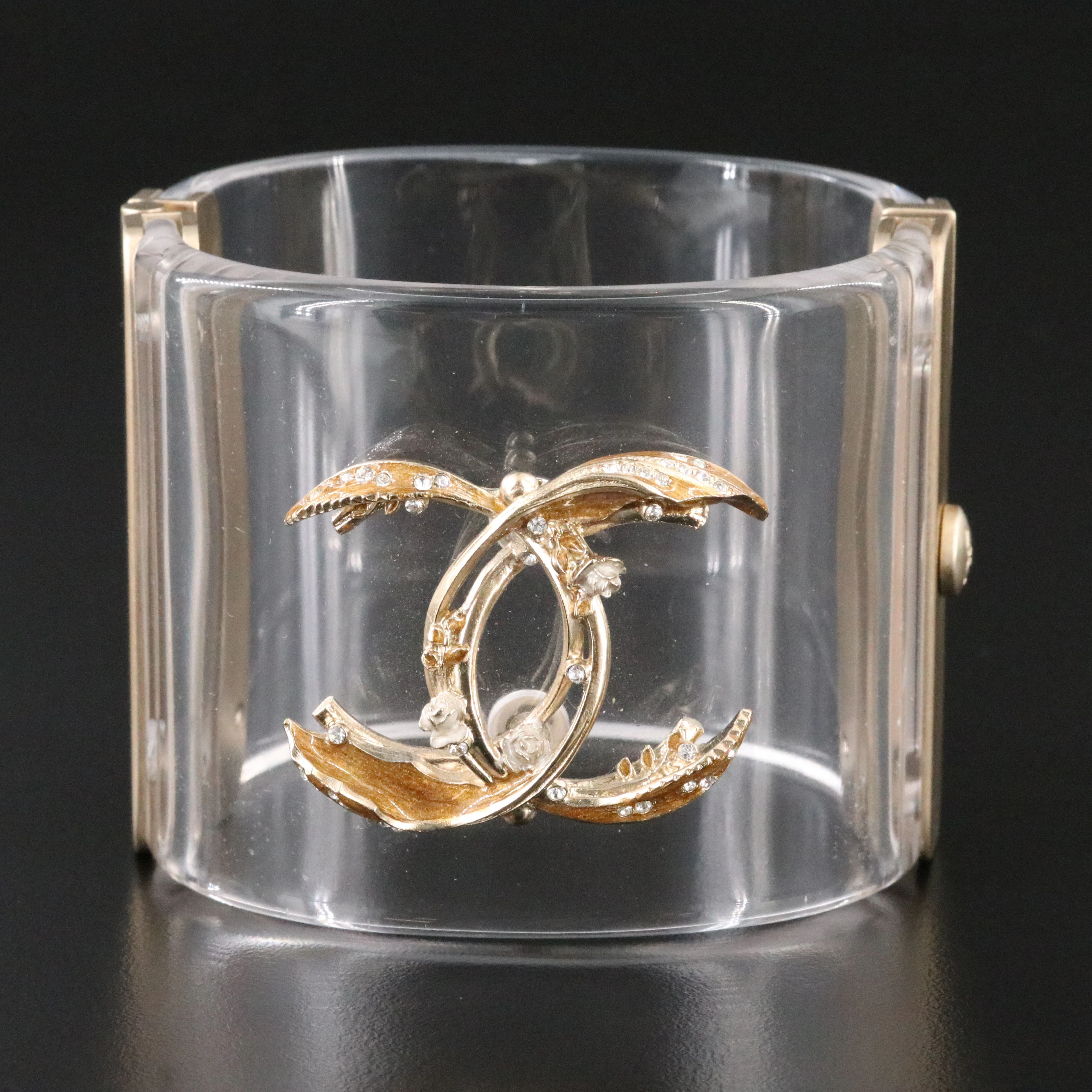 Chanel CC Foliate Crystal and Enamel Wide Resin Cuff Bracelet 2013