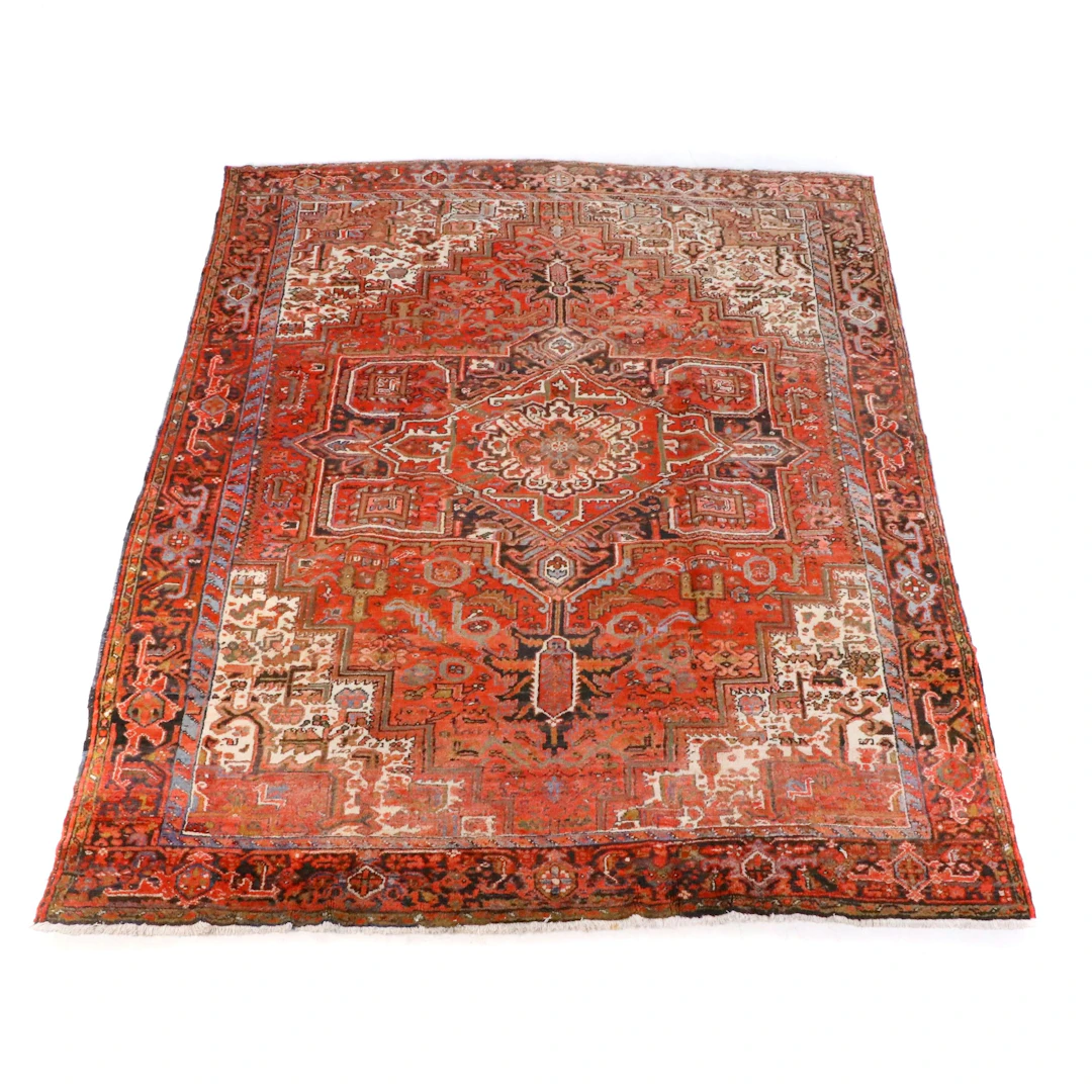 9'2 x 11'1 Hand-Knotted Persian Heriz Area Rug