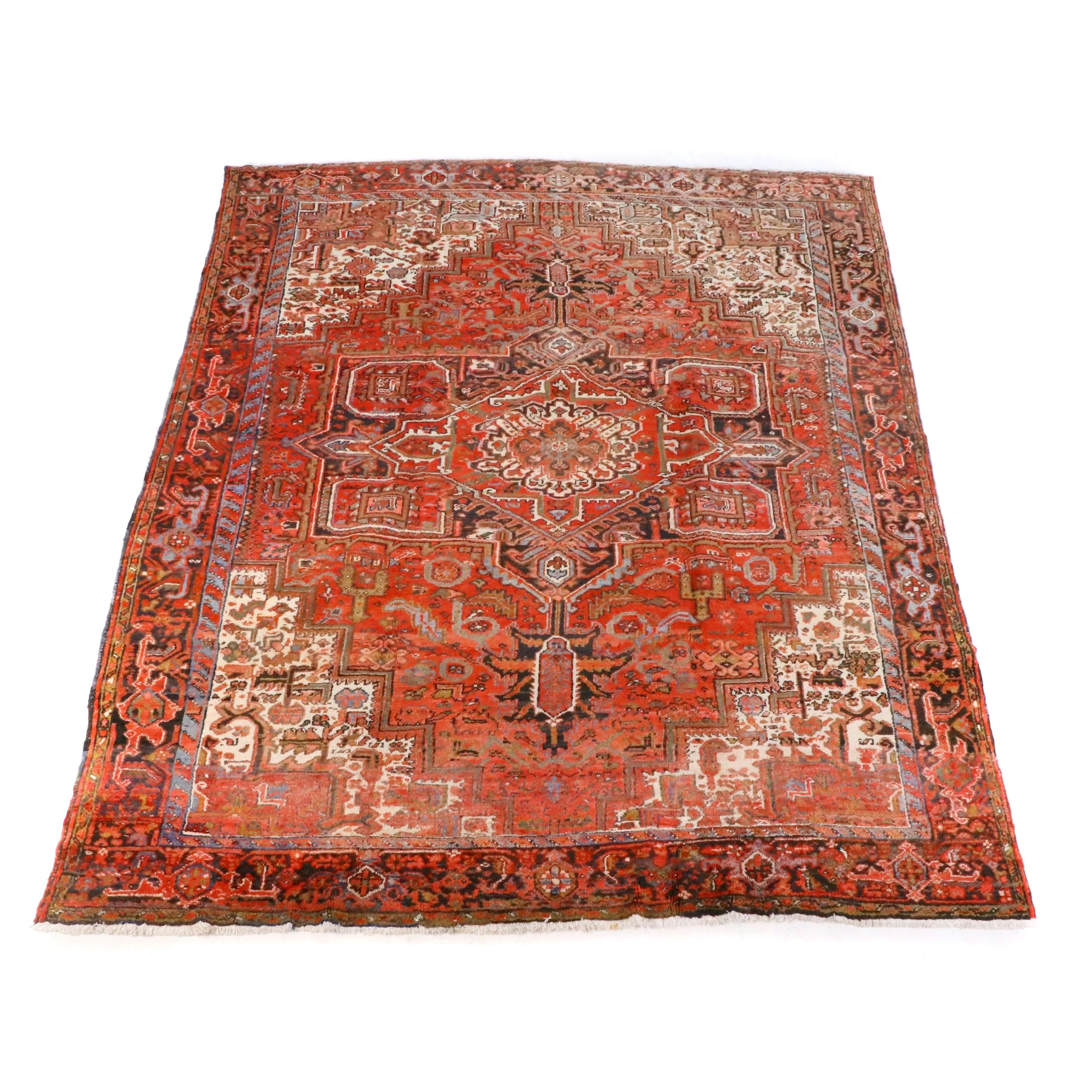 9'2 x 11'1 Hand-Knotted Persian Heriz Area Rug