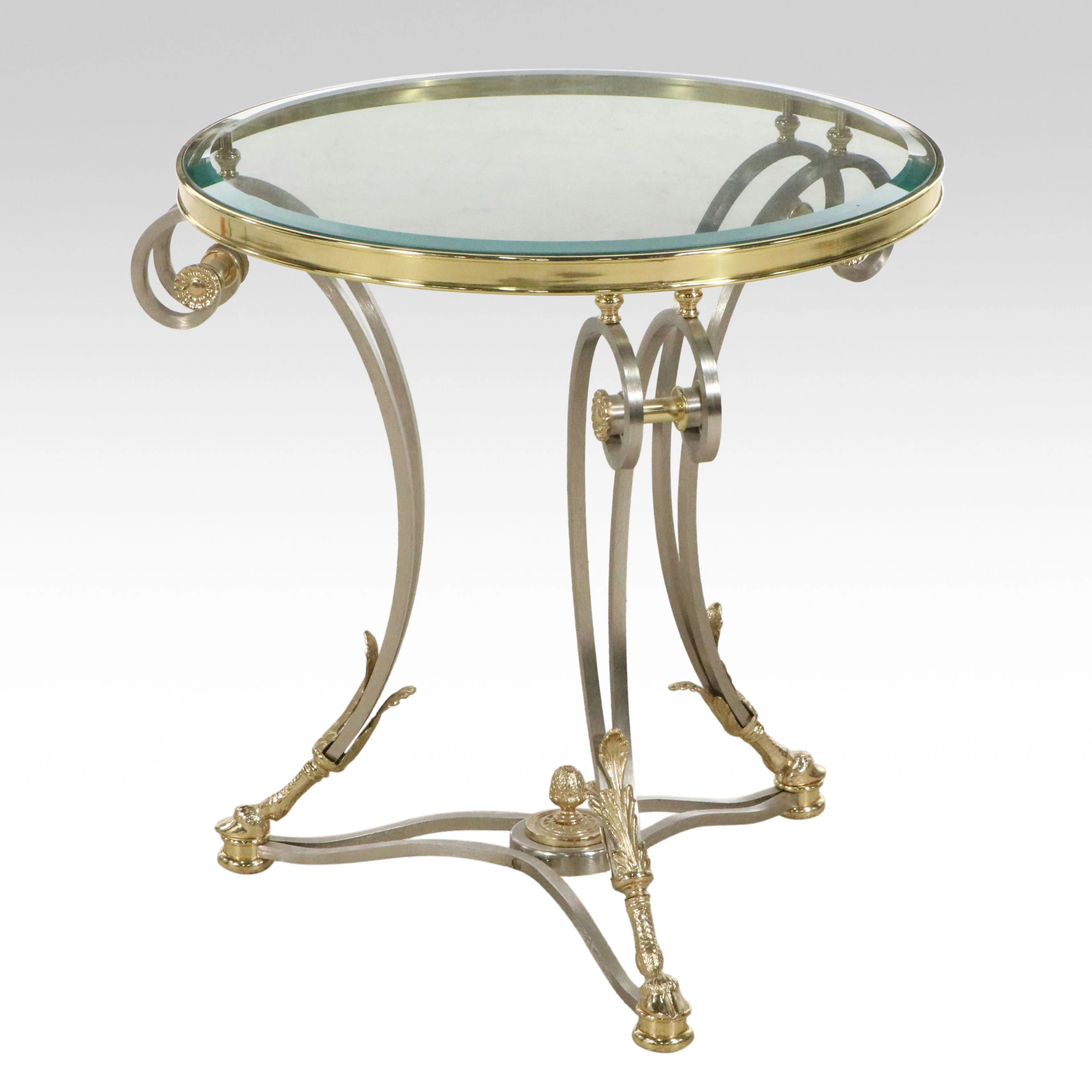 Contemporary Louis XVI Style Metal Glass Top Lamp Table