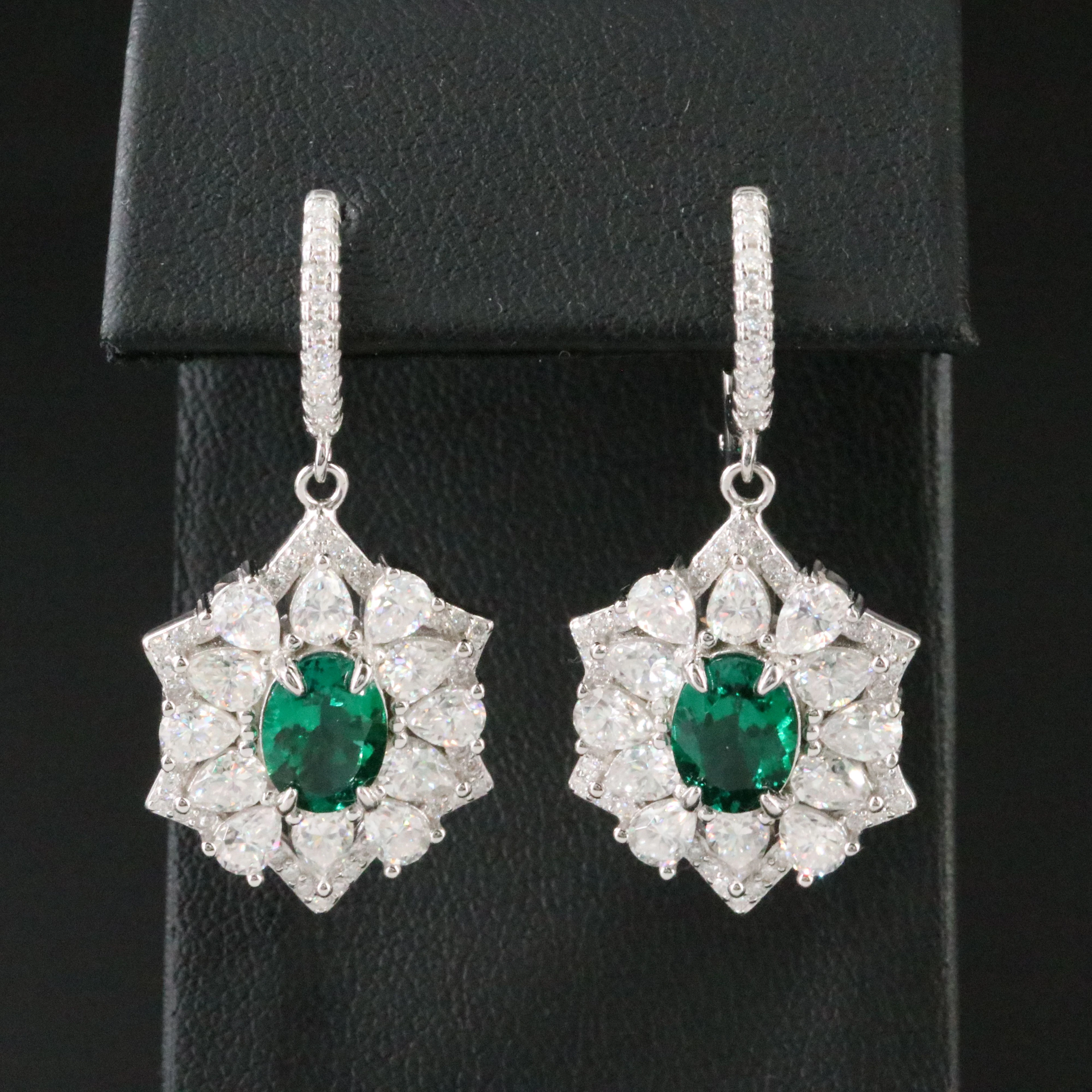 Sterling Emerald and Moissanite Earrings