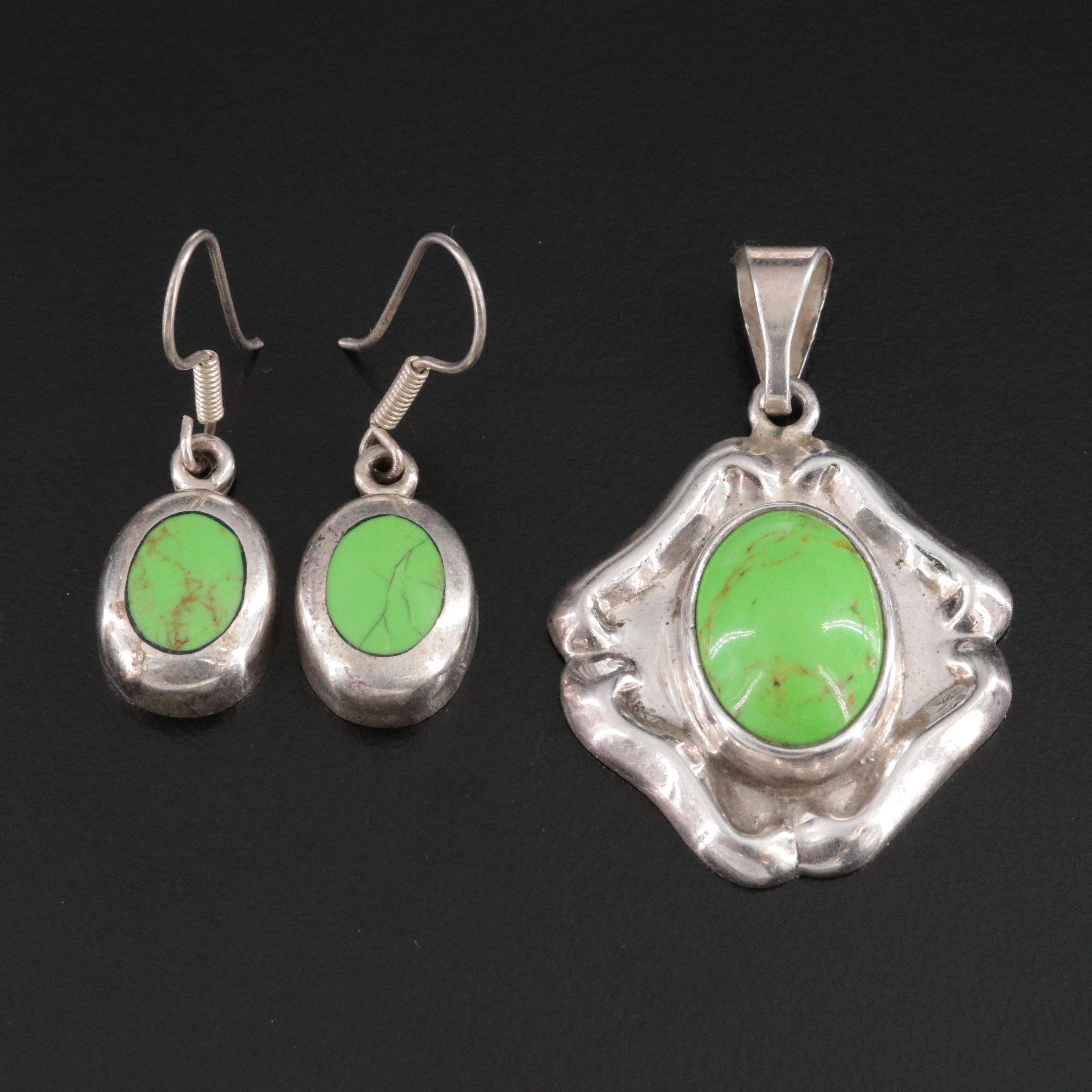 Mexican Sterling Howlite Pendant and Earrings