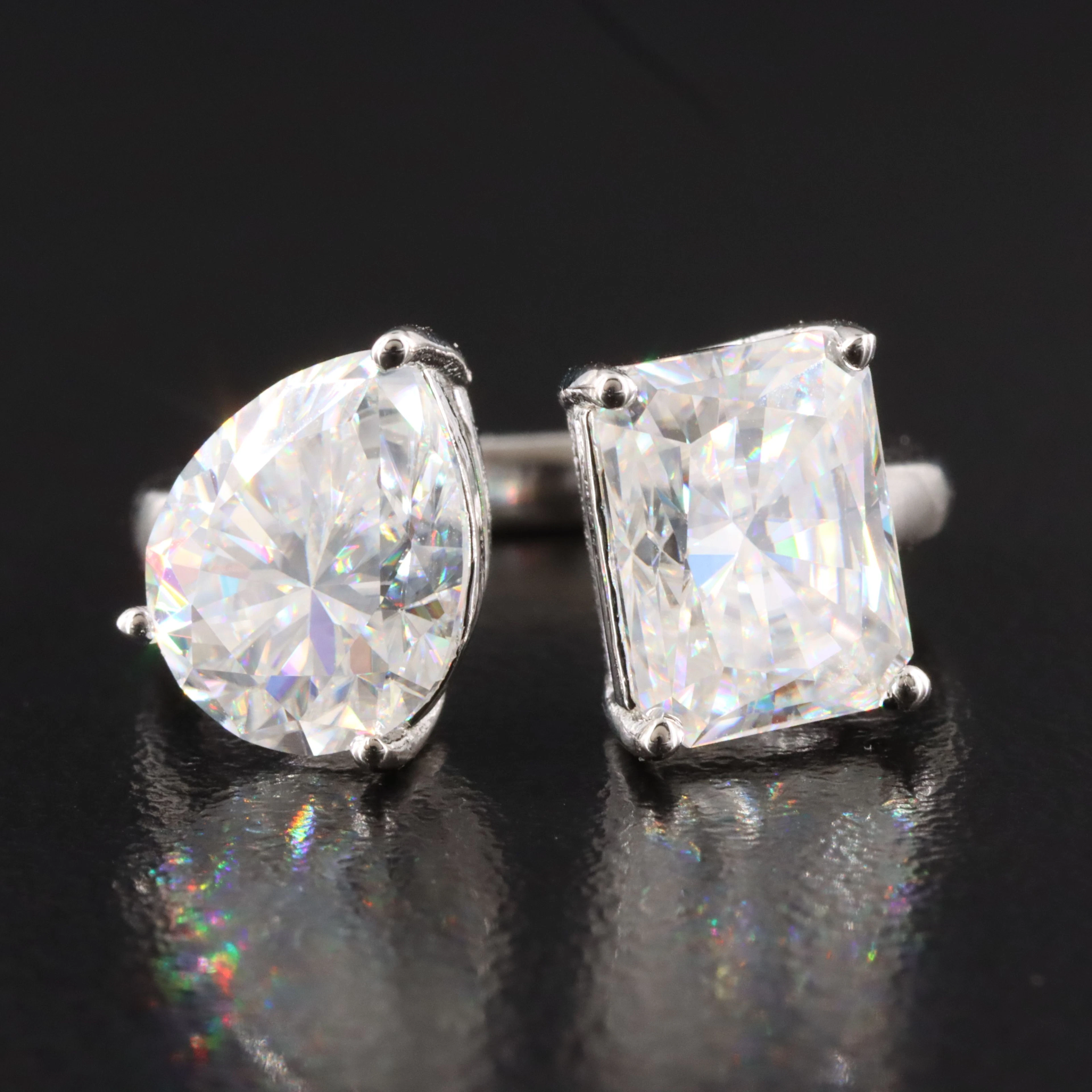 Sterling Two Stone Moissanite Ring