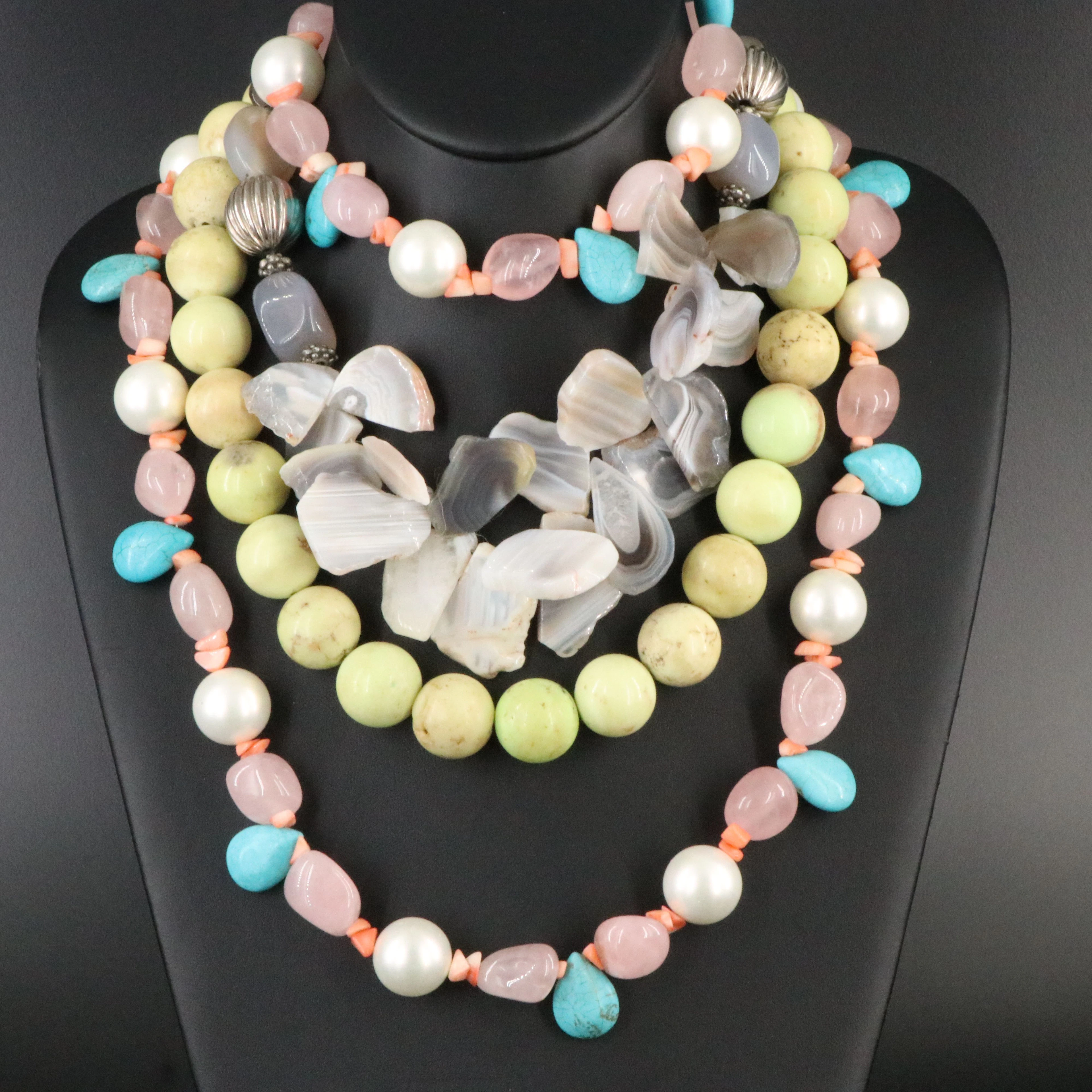 Rose Quartz, Agate and Sterling Featured in Necklace Collection