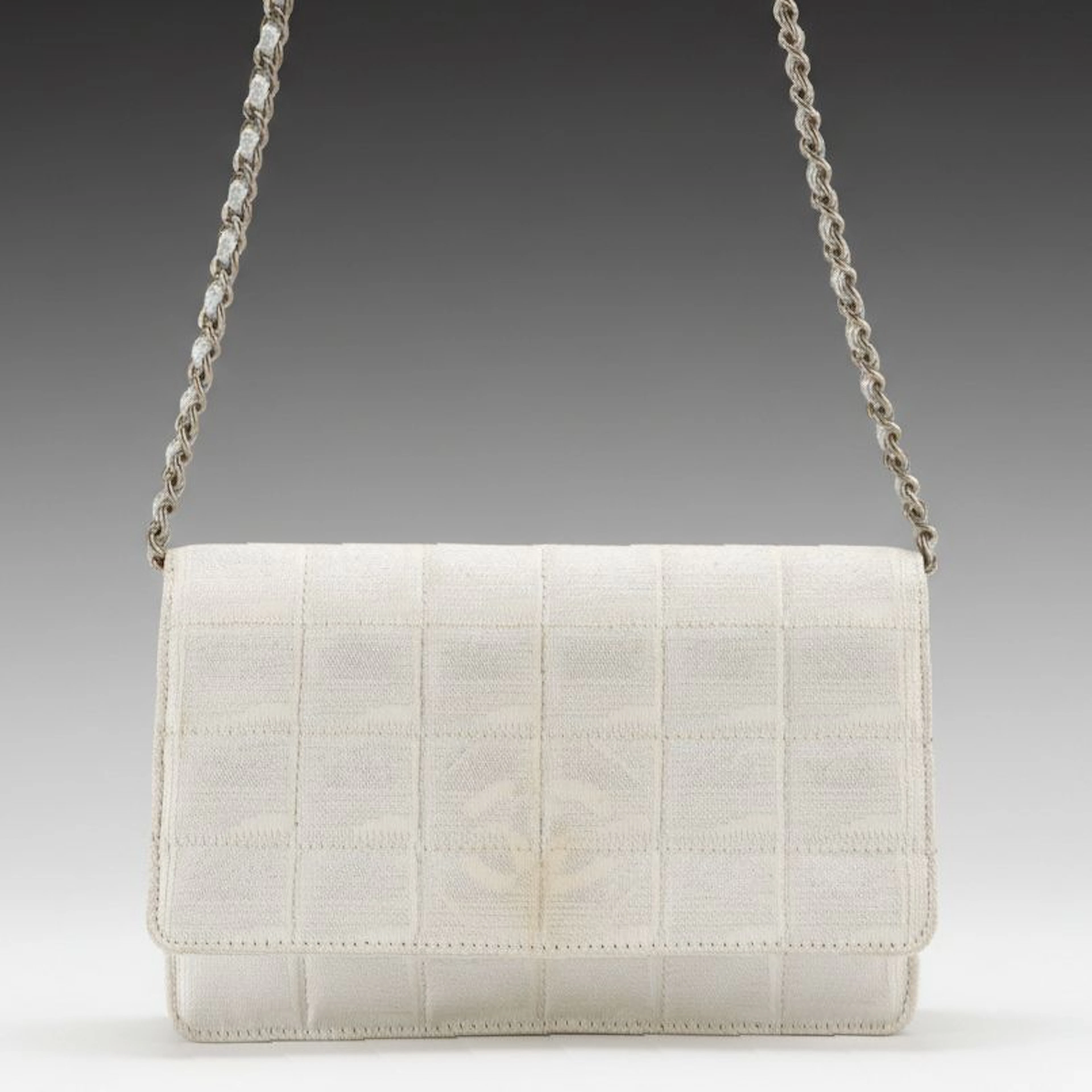 Chanel Travel Ligne Wallet on Chain in Chocolate Bar Quilted Silver CC Nylon