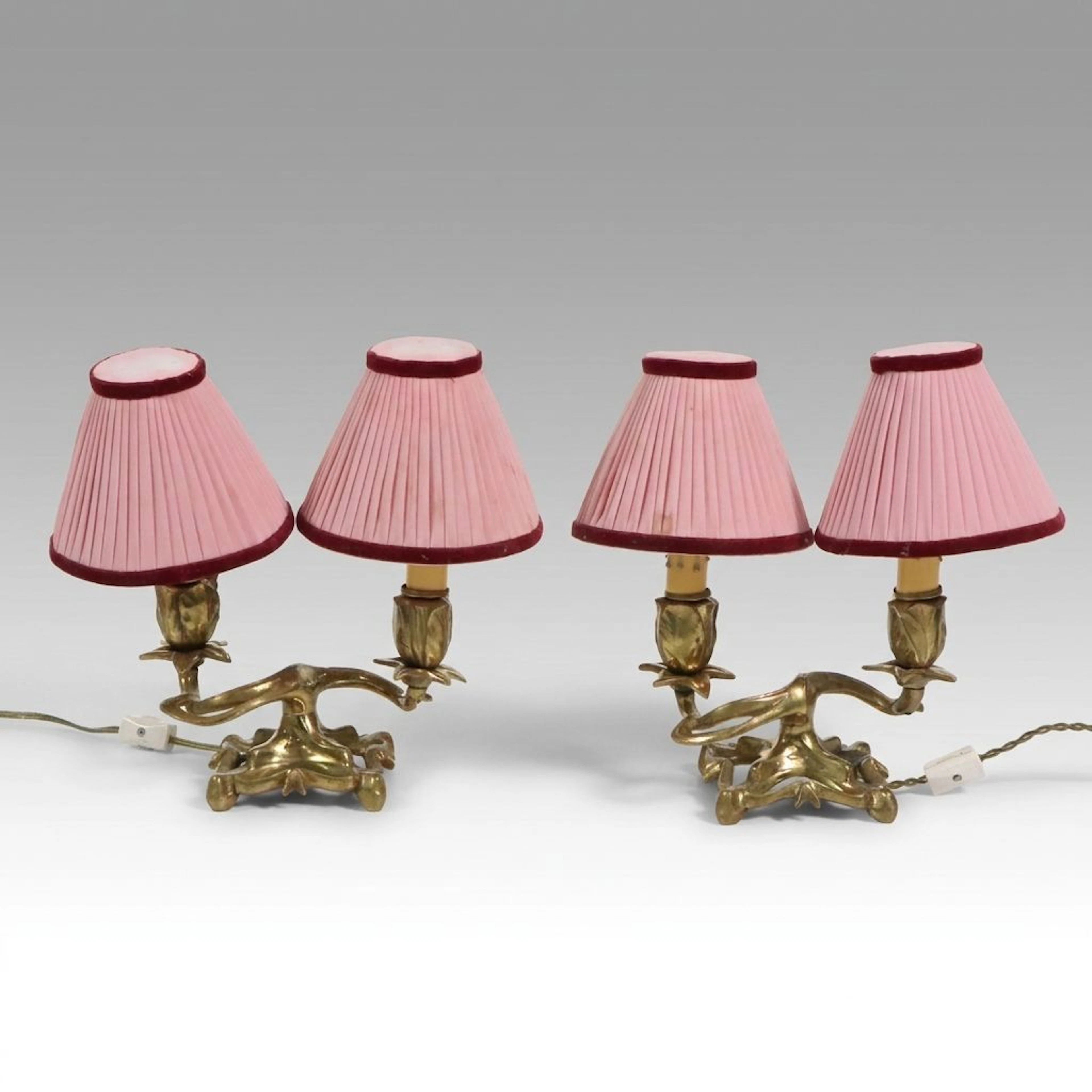 Pair of Brass Double Arm Floral Accent Lamps, Vintage