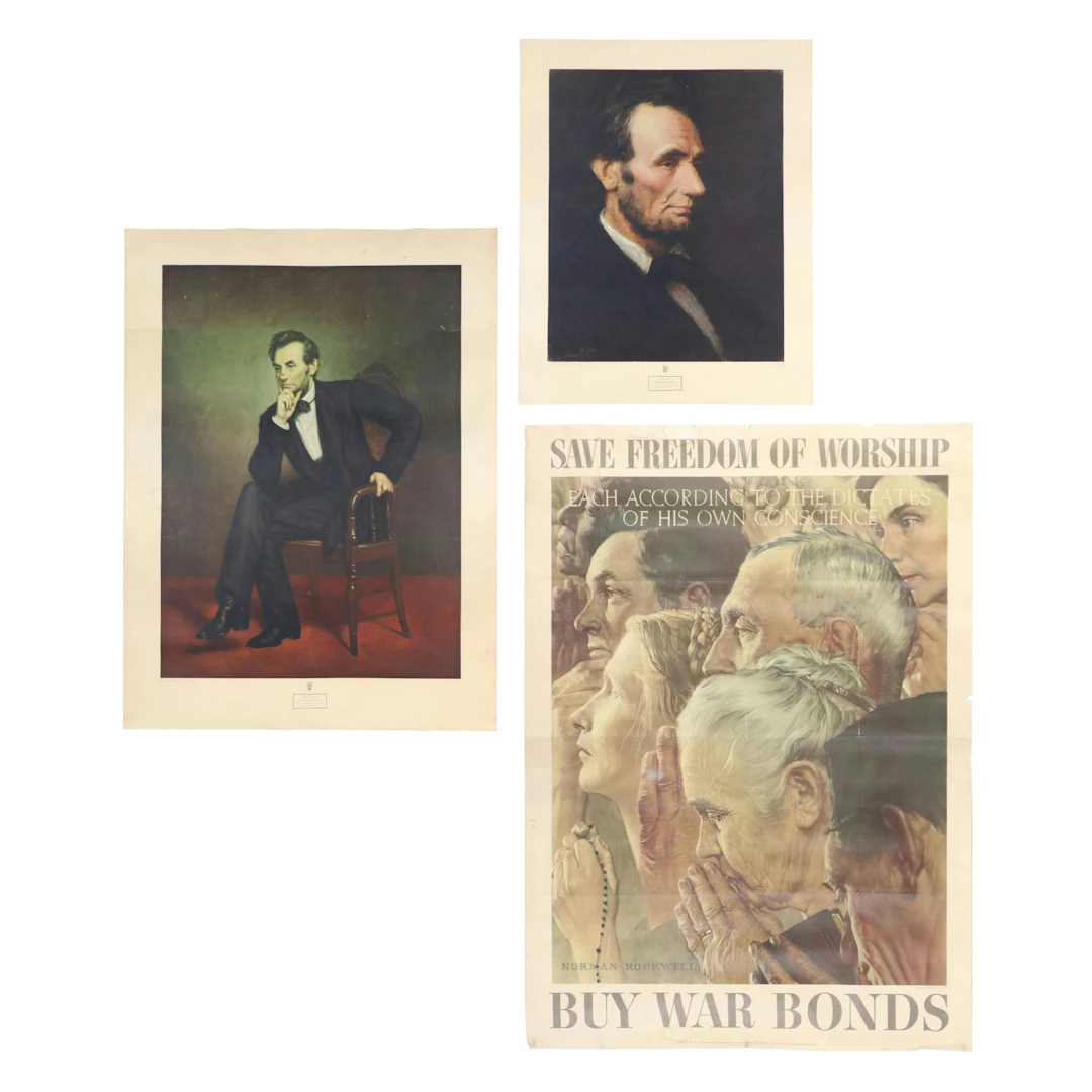 WWII War Bonds Norman Rockwell Poster, 1943; Two Abraham Lincoln Posters
