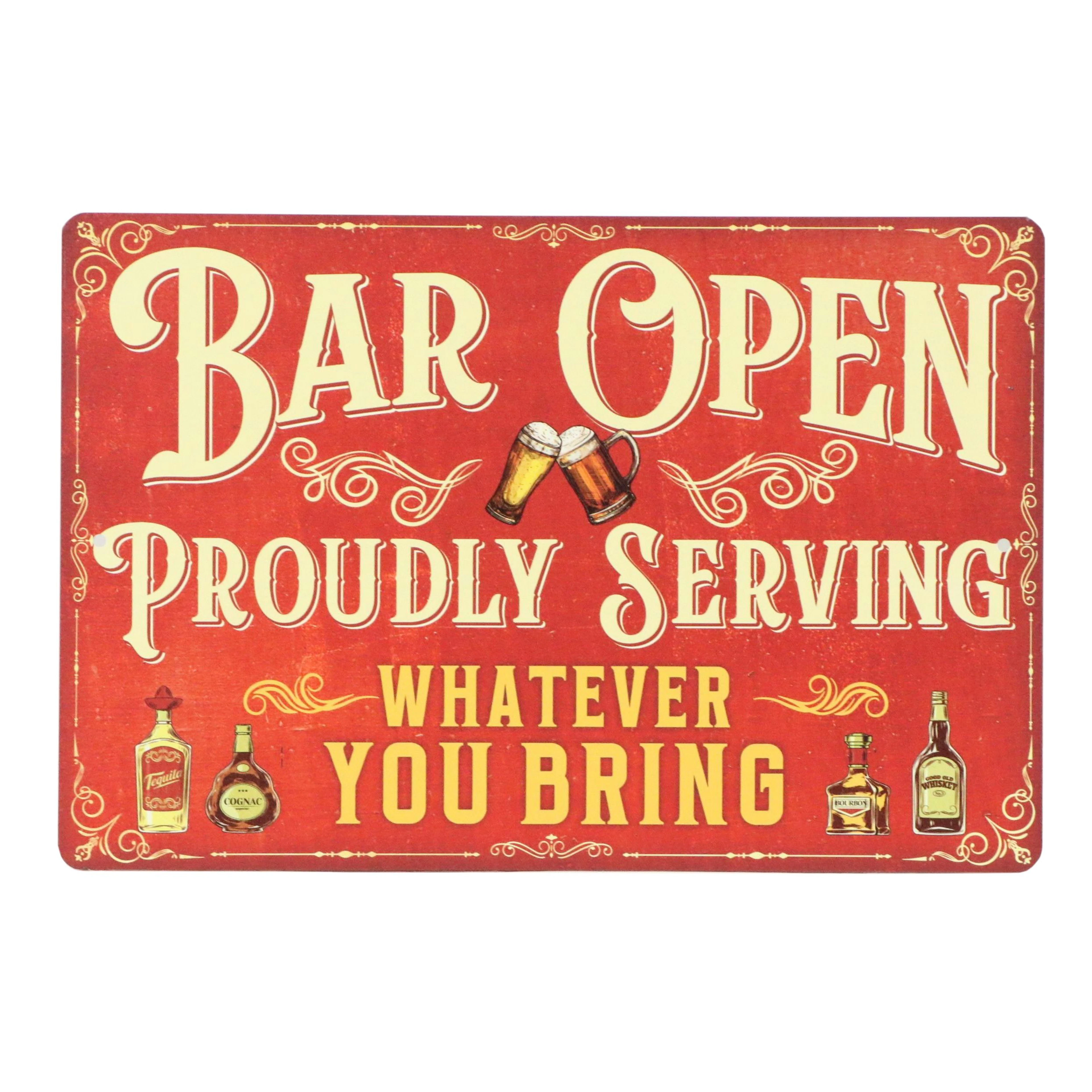 Metal Novelty Sign with Digital Image Transfer "Bar Open"
