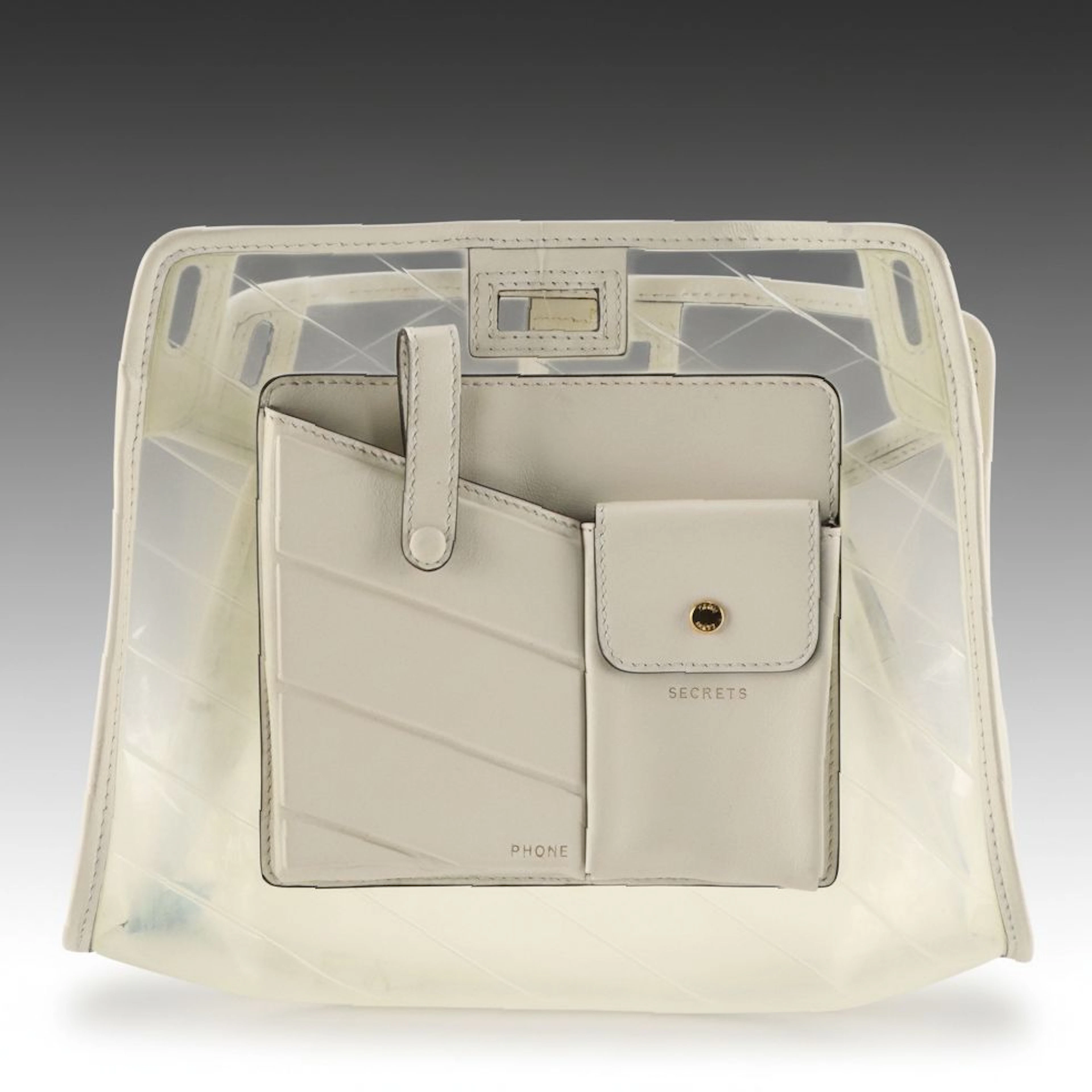 Fendi Small Peekaboo Defender Cover Bag in Clear PVC and White Leather