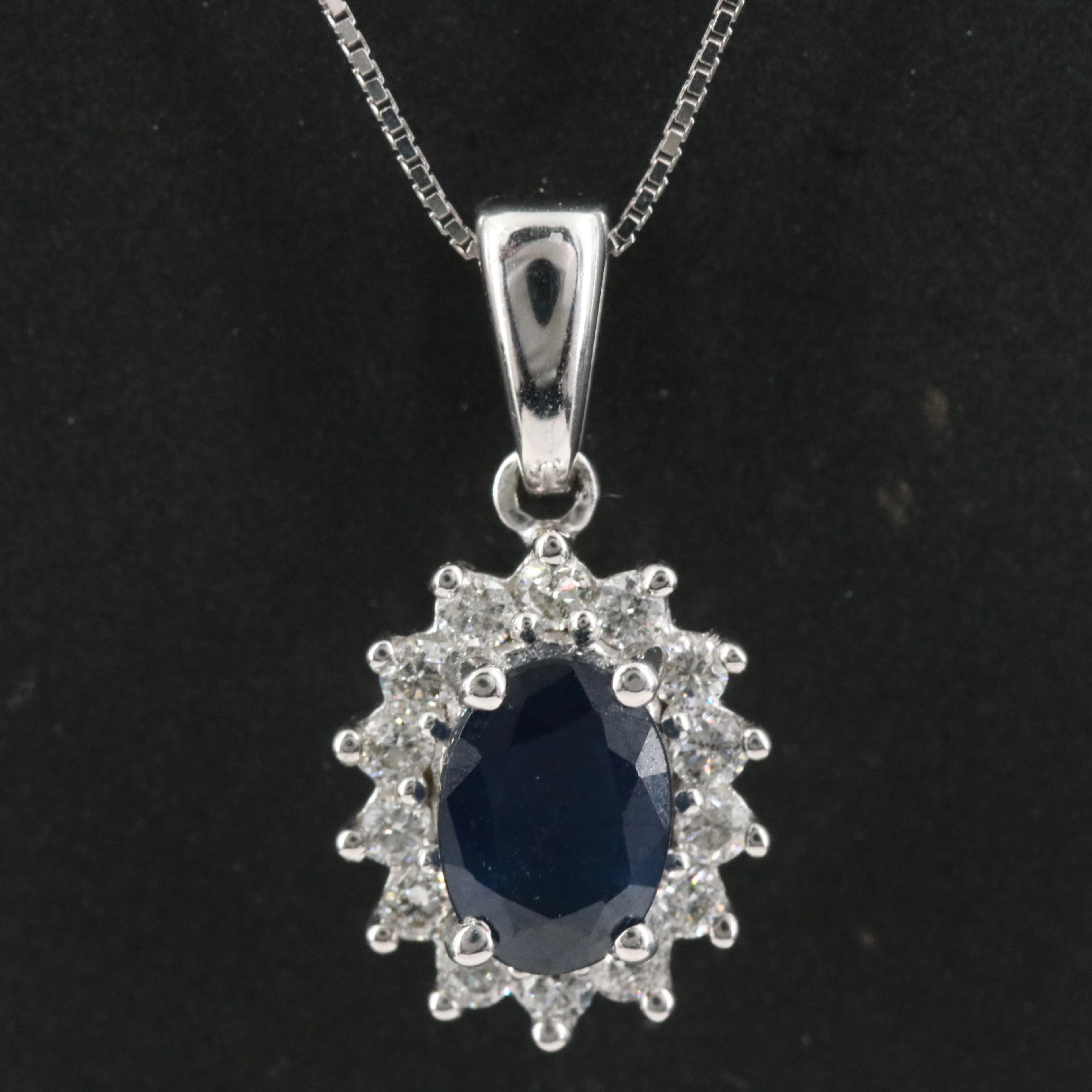 14K Sapphire and Diamond Halo Pendant Necklace